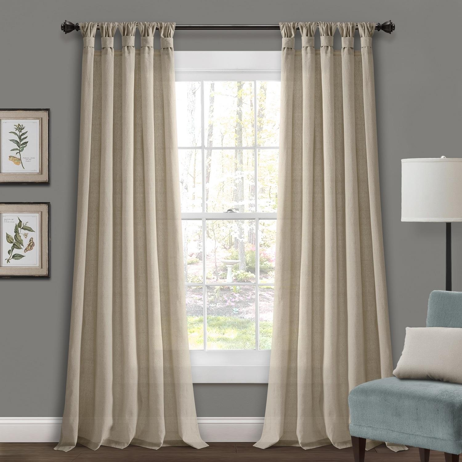 Burlap Knotted Tab Top Semi Sheer Curtain Pair (Set of 2)