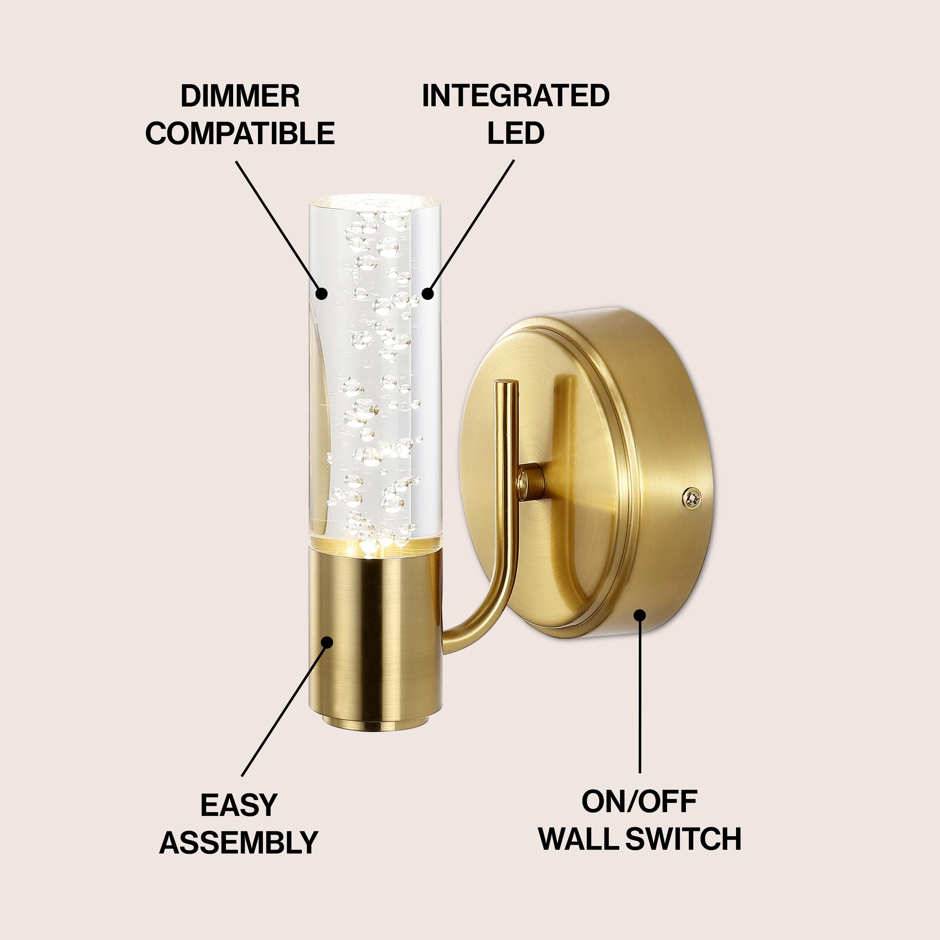 Bolha 5.5" 1-Light Minimalist Modern Bubble Acrylic/Iron Integrated LED Vanity Light, Brass Gold