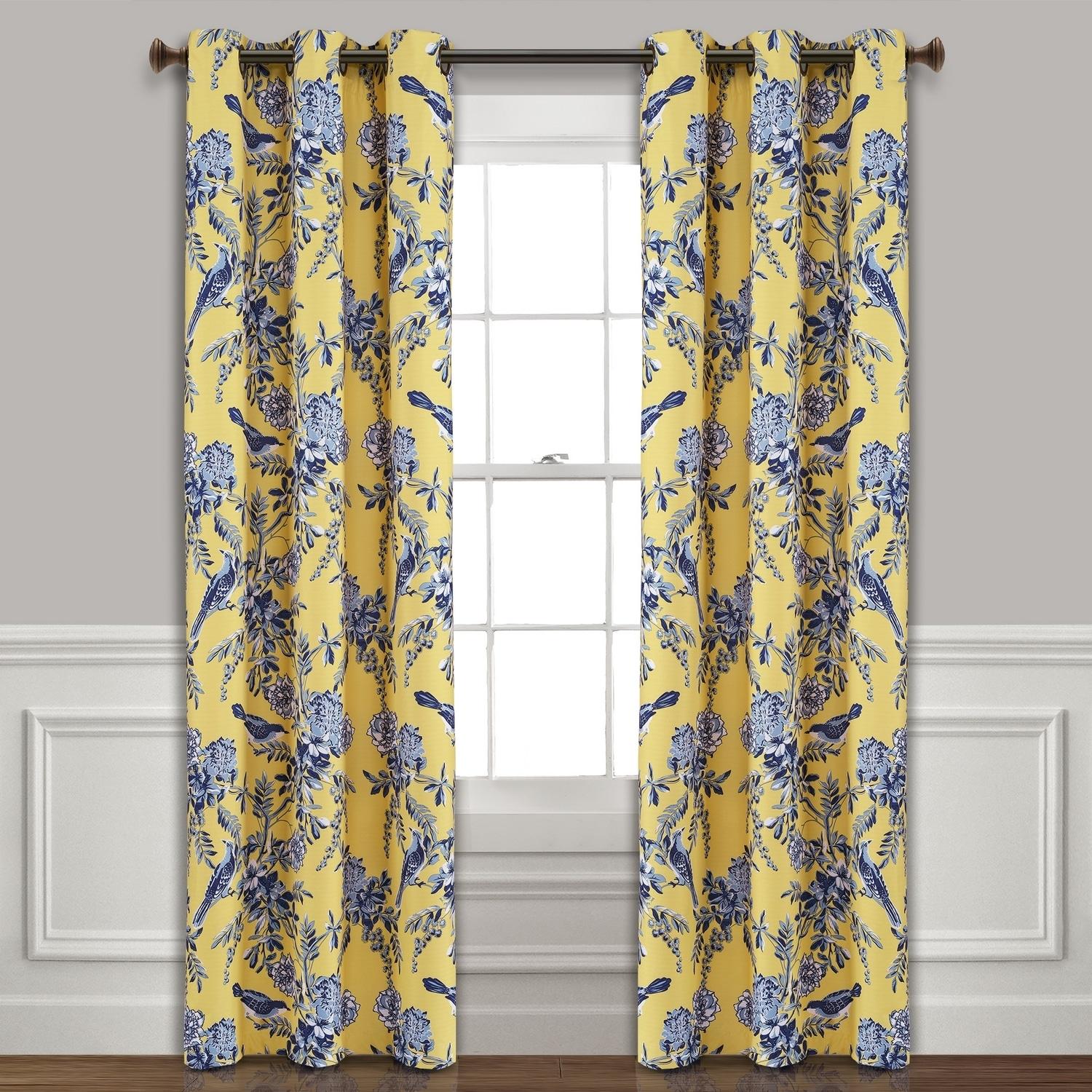 Lush Decor Farmhouse Bird And Flower Polyester Curtain Pair (Set of 2)