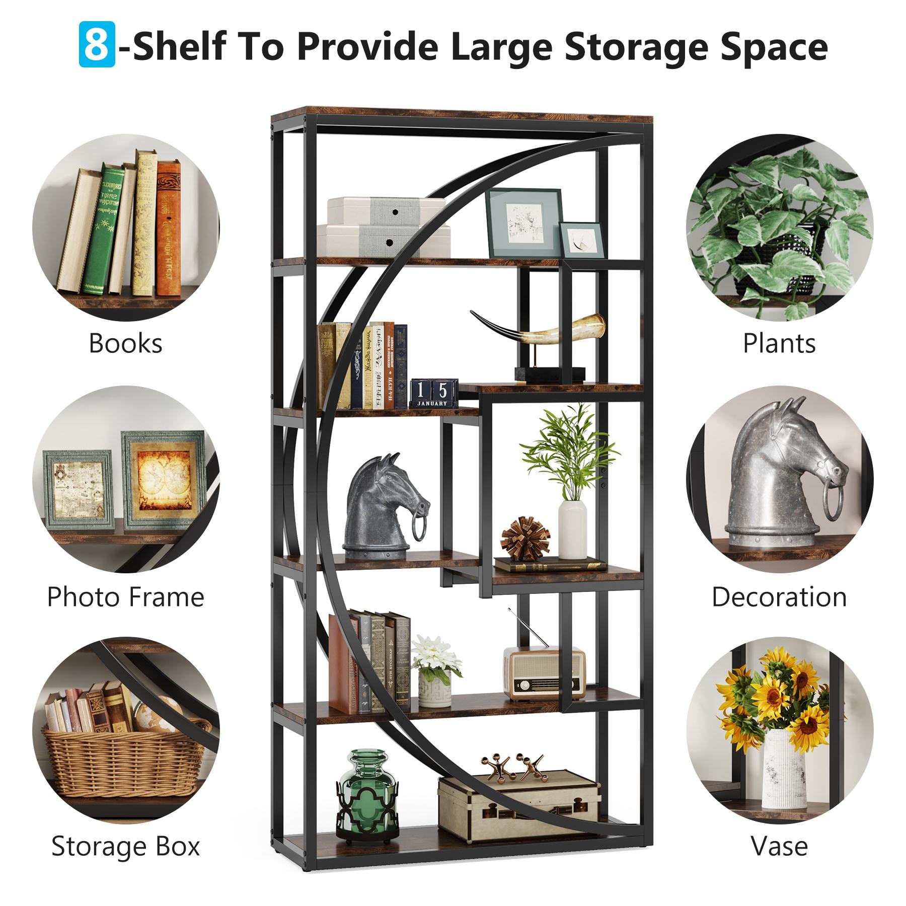 Hommoo Industrial Bookshelf Bookcase with 8 Open Storage Shelf Rustic Brown & Black