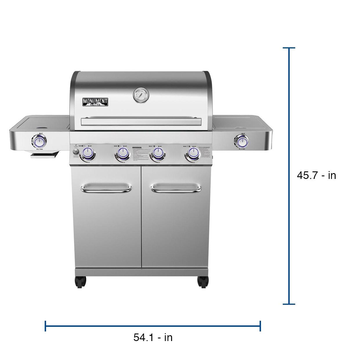 Monument Grills 24367 4-Burner Full Stainless Propane Gas Grill with 2 Side Burners