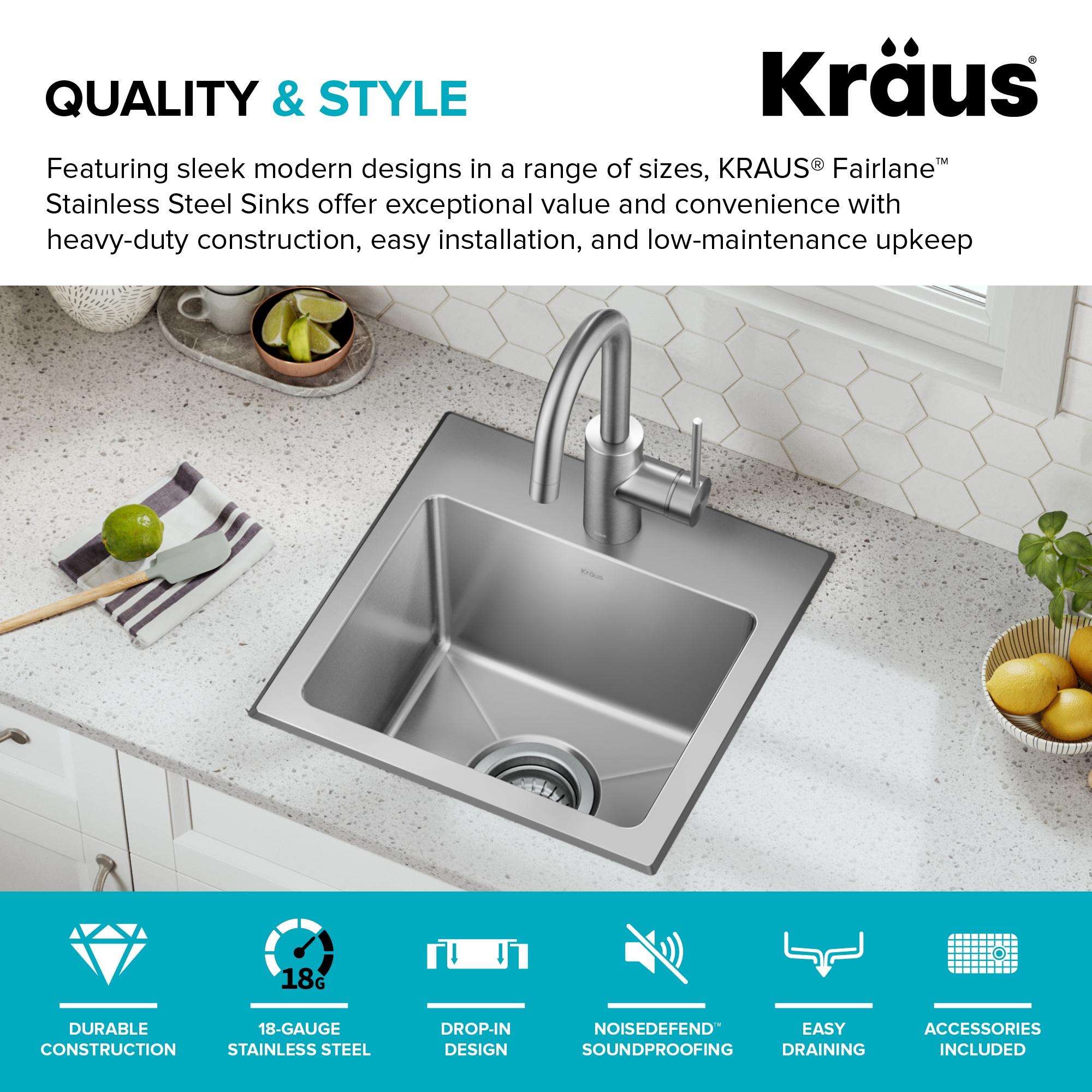 KRAUS Fairlane Single Bowl Gauge Stainless Steel Kitchen Bar Sink