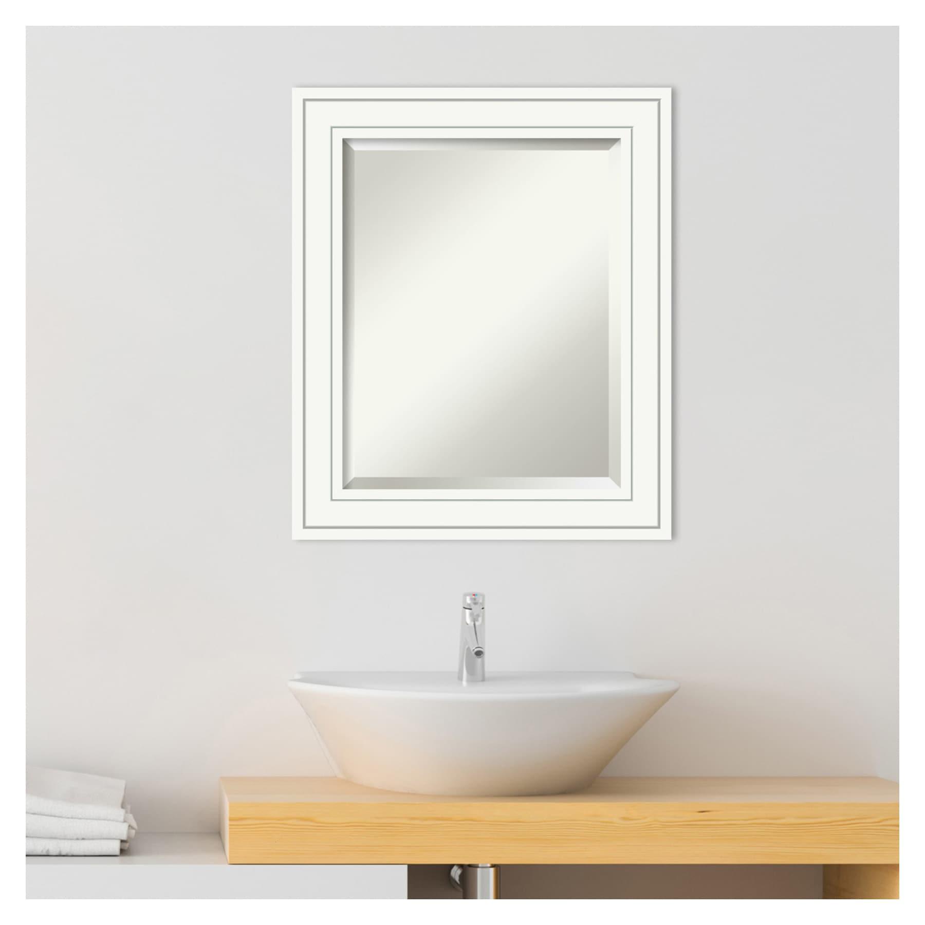 Amanti Art Beveled Wood Bathroom Wall Mirror - Craftsman White Frame Outer Size: 21 x 25 in