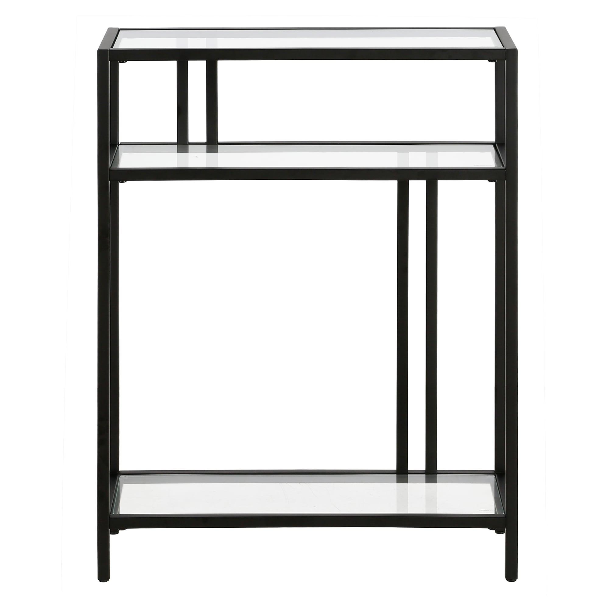Evelyn&Zoe Cortland 22" Wide Rectangular Console Table with Glass Shelves, Blackened Bronze