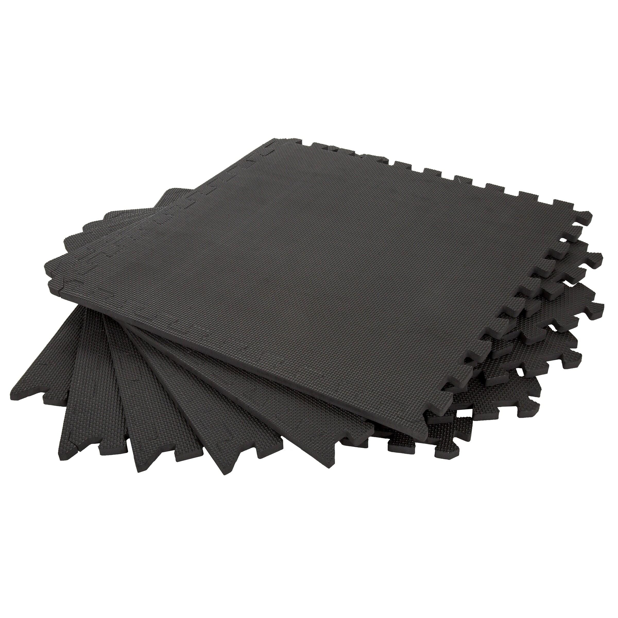EVA Foam Mat Tiles 24-Pack - 96 SQ FT of Interlocking Padding for Garage, Playroom, or Gym Flooring - Exercise Mat or Baby Playmat by Stalwart (Black)