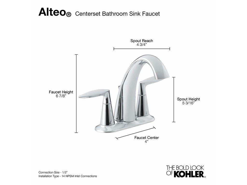 Kohler Alteo® Centerset 4" Bathroom Faucet with Pop-Up Drain Assembly, 2-Handle Bathroom Sink Faucet, 1.2 gpm
