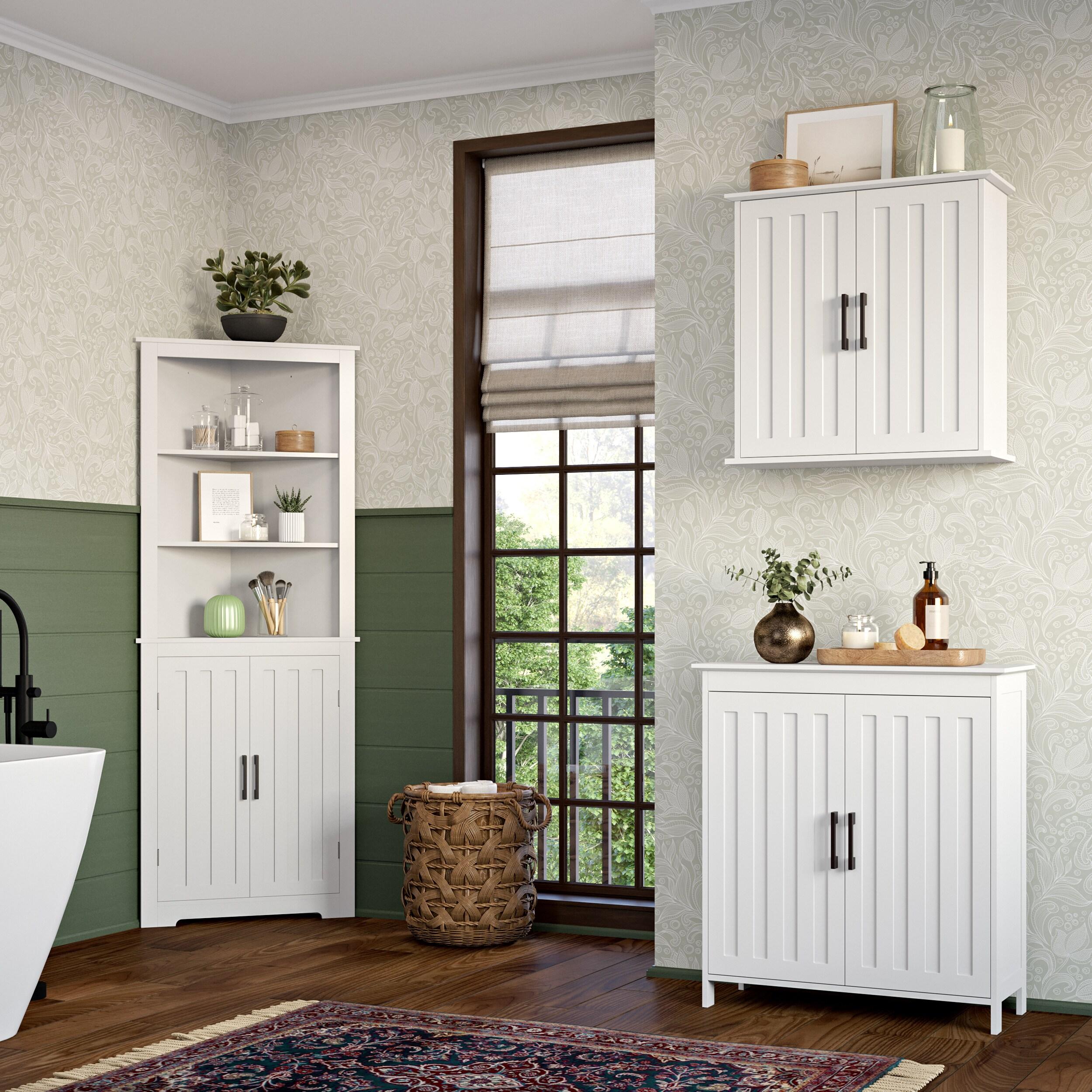 RiverRidge Monroe Two-Door Bathroom and Laundry Storage Cabinet with Adjustable Shelves - White