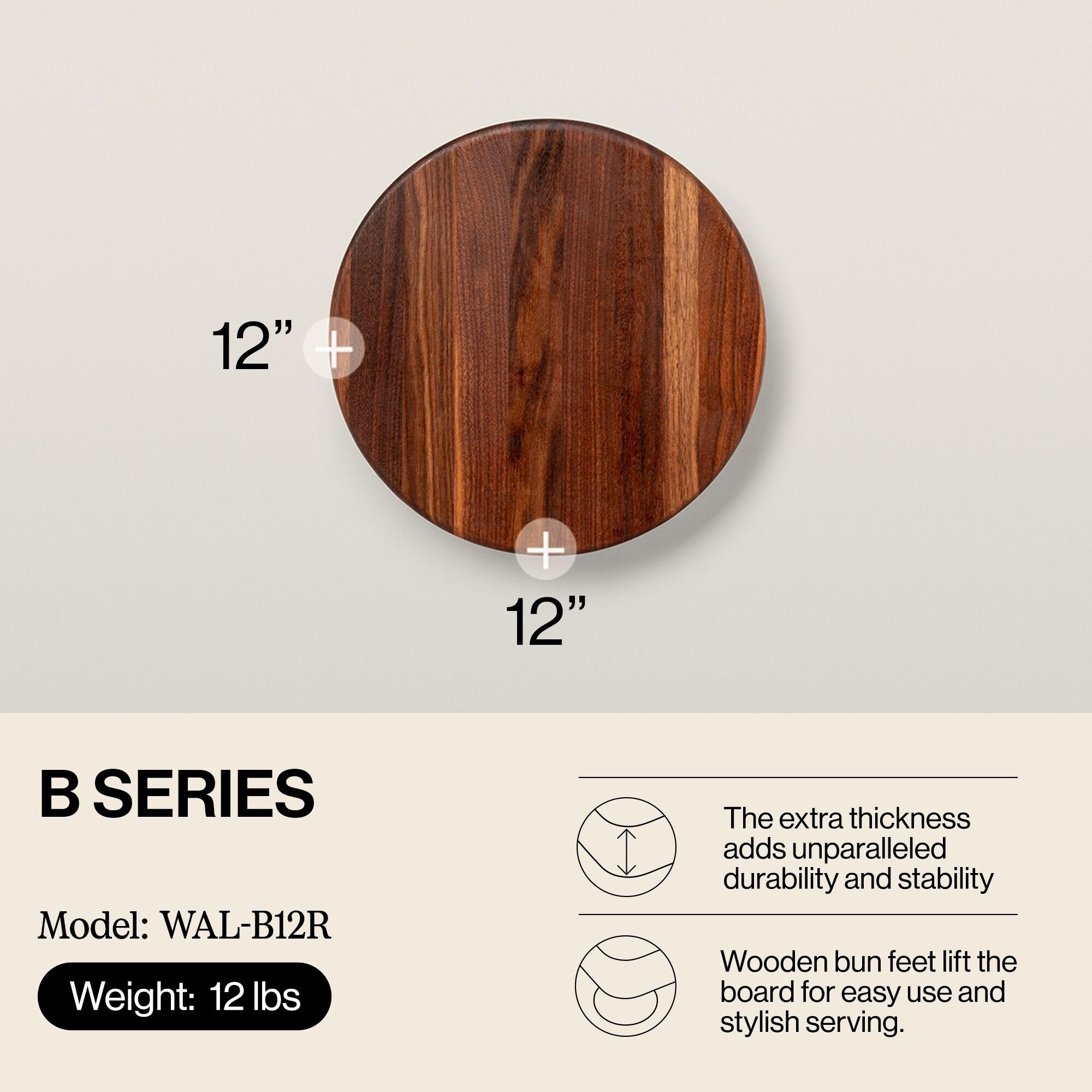 Gift 1.5" Edge Grain Walnut 12" Round Cutting Board with Wood Feet