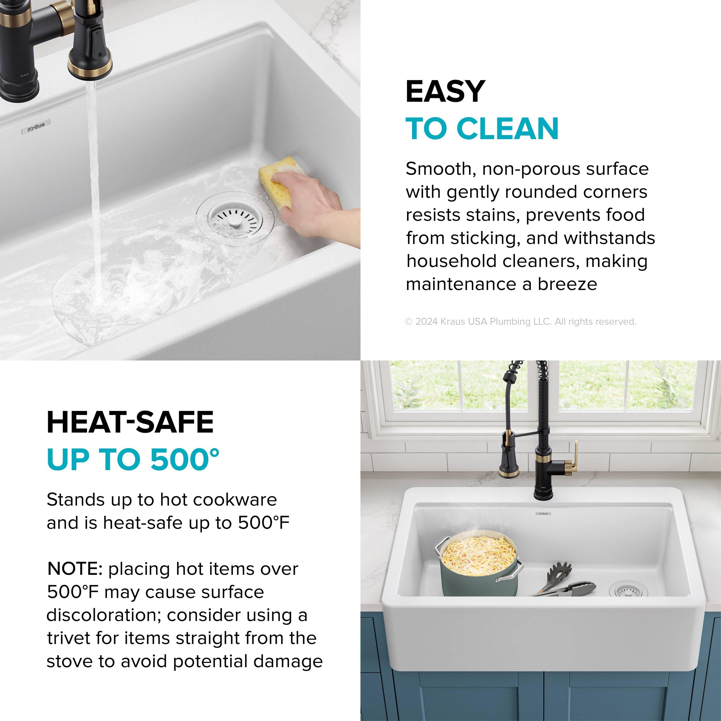 KRAUS Bellucci 33” Workstation Drop In Retrofit Farmhouse Single Bowl Granite Kitchen Sink With Accessories