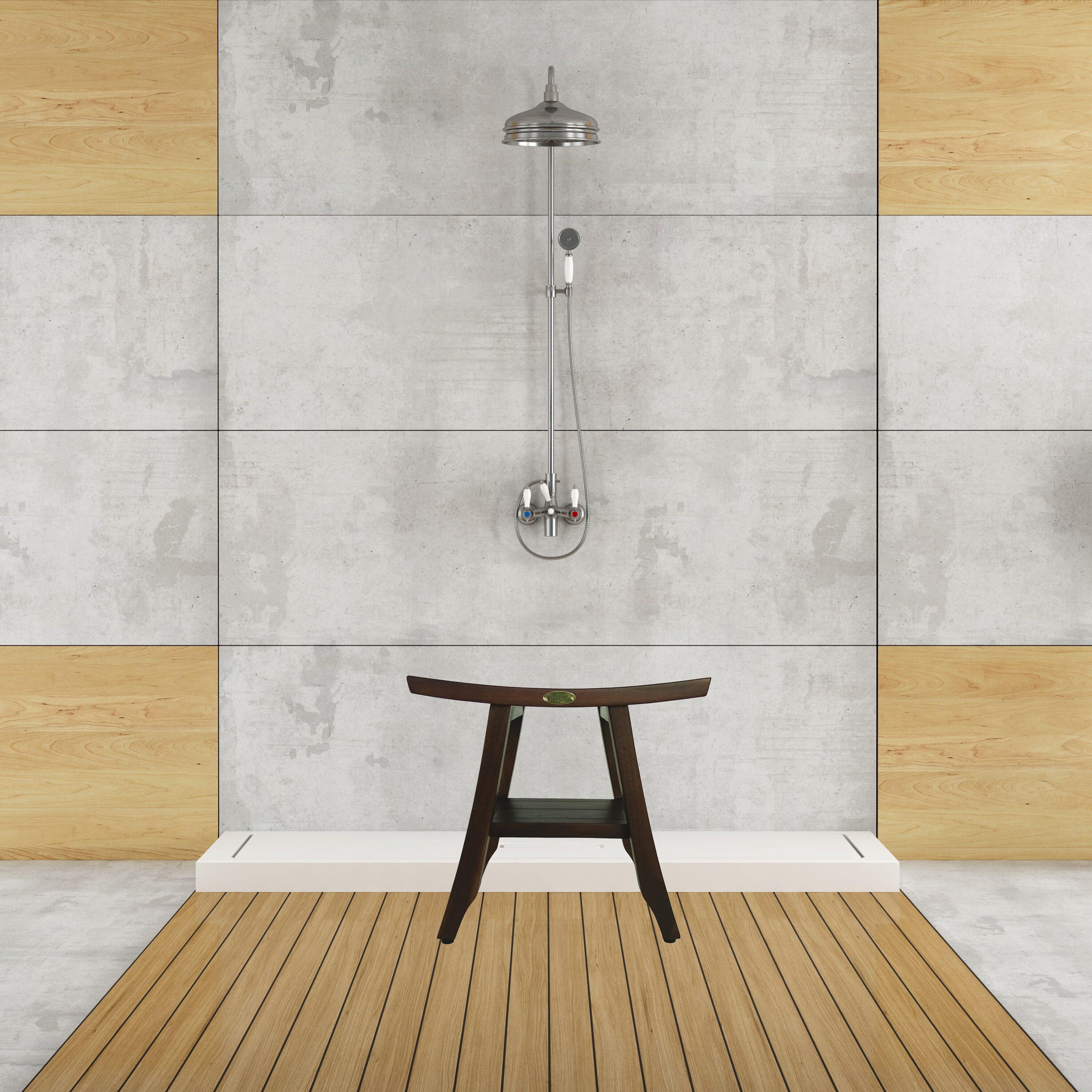 18&#34; Satori DT90 Wide Teak Wood Shower Bench with Shelf - DecoTeak