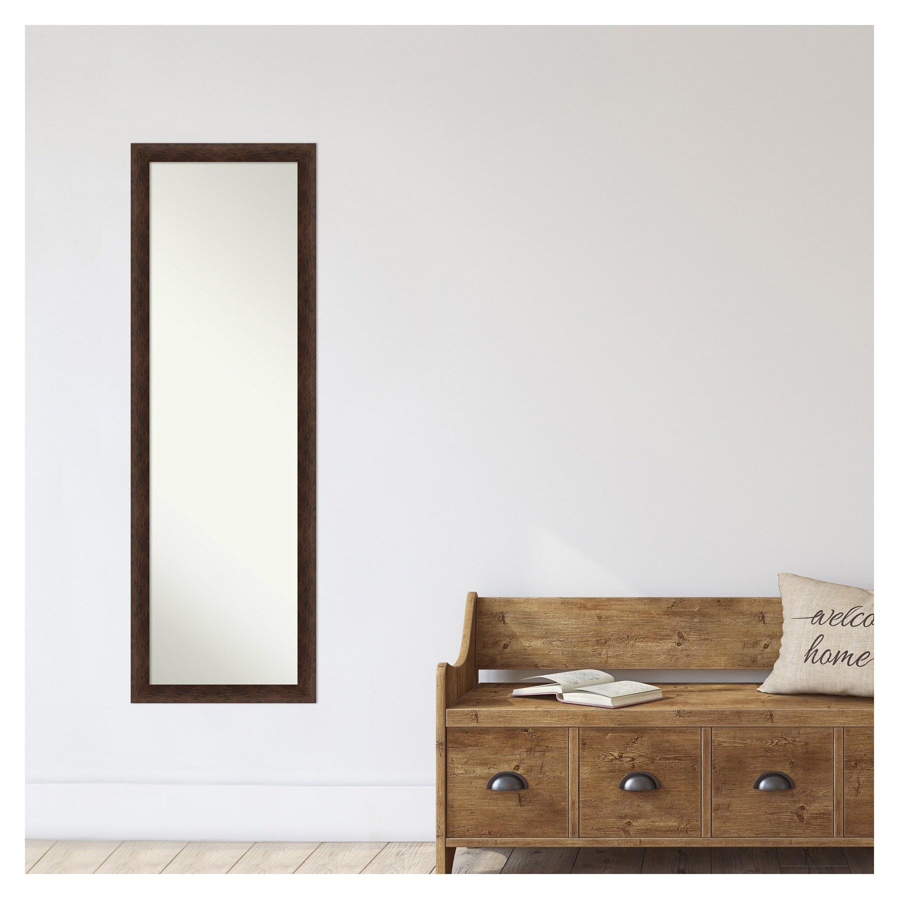 17"x51" Non-Beveled Narrow Wood on The Door Mirror Warm Walnut - Amanti Art: Over Door Mount, Modern Full-Length Mirror