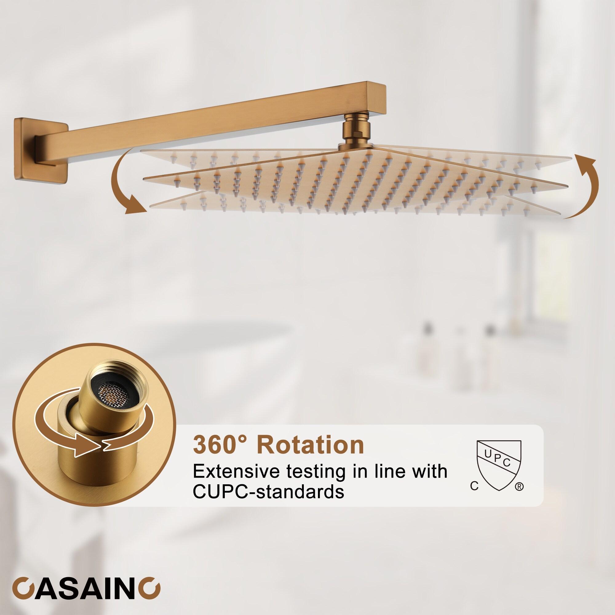 CASAINC KCHS0017-12BG 12 Inch Rainfall Thermostatic Shower System with Body Spray and Temperature Display