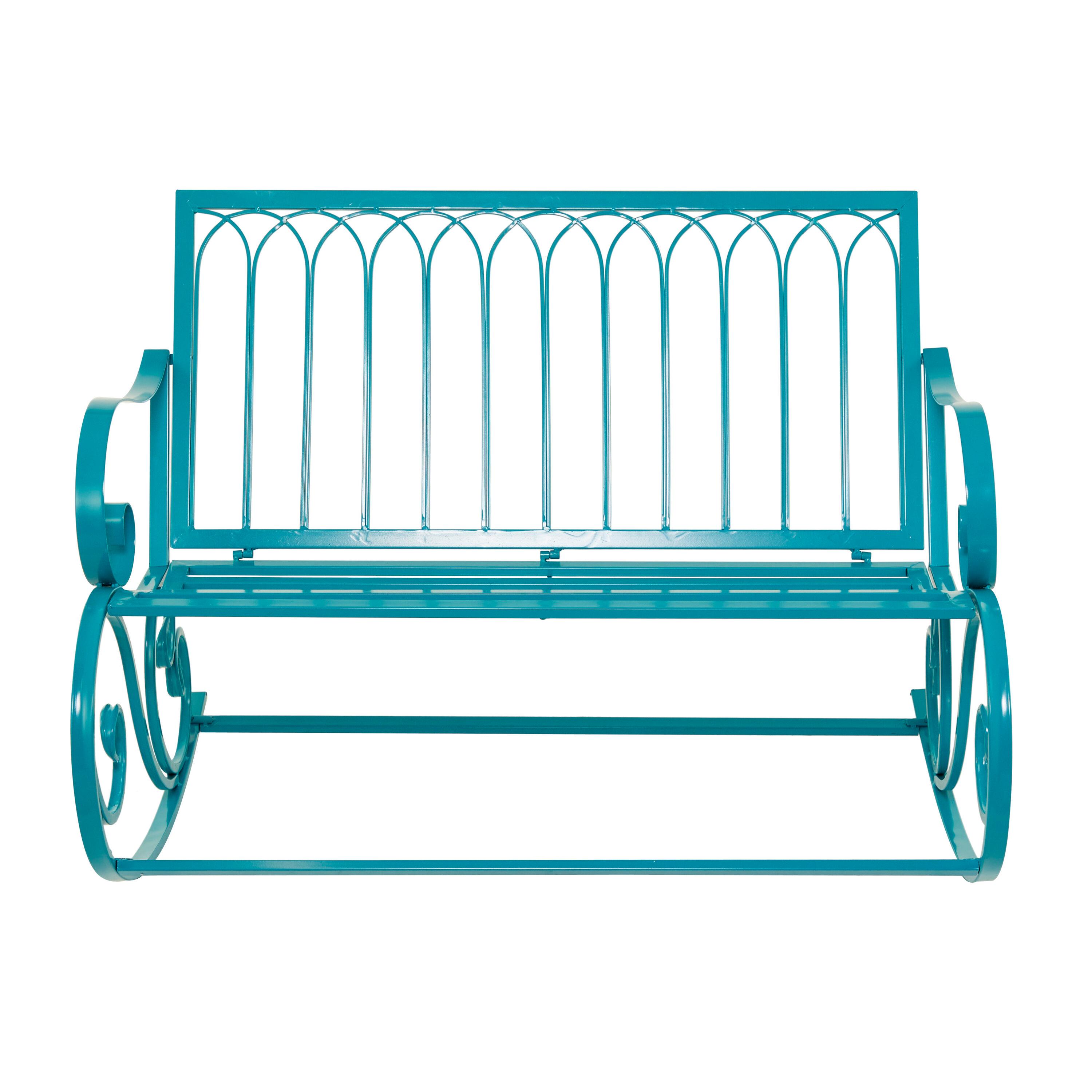 DecMode Metal Rocking Outdoor Bench, Teal