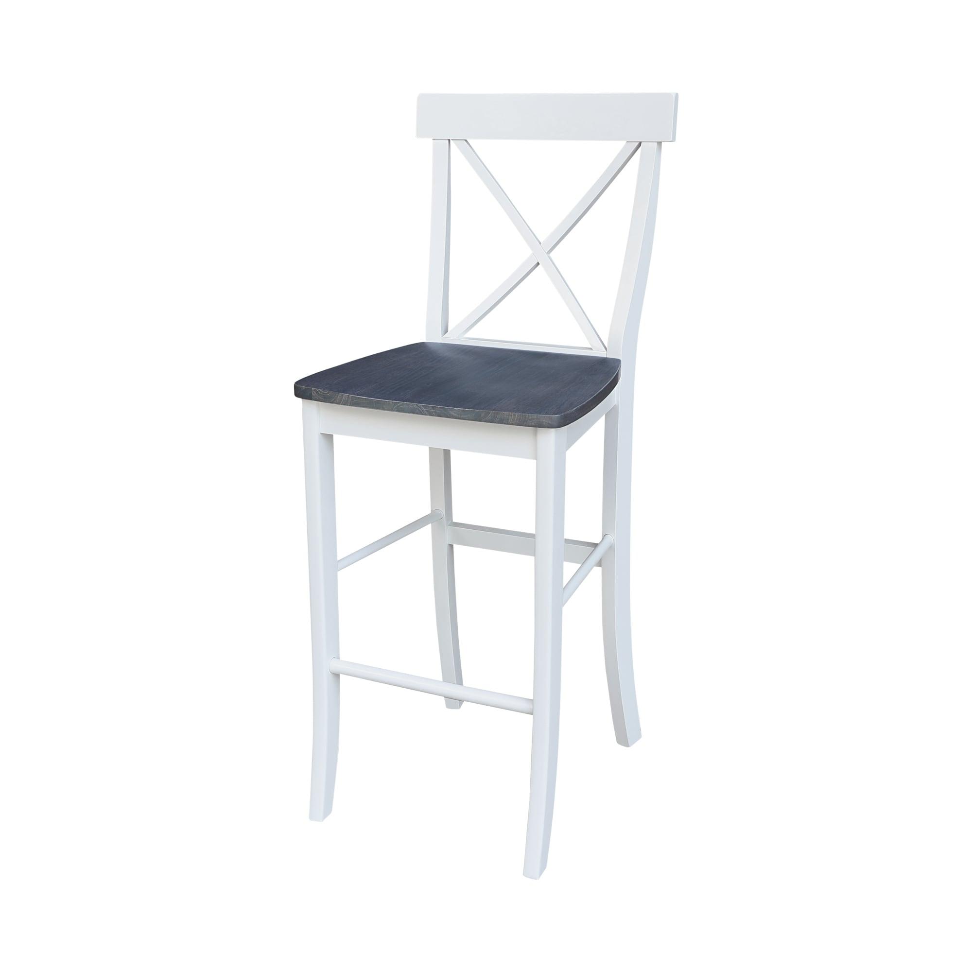 30" X Back Barstool White - International Concepts: Solid Wood, Traditional Design, Square Seat