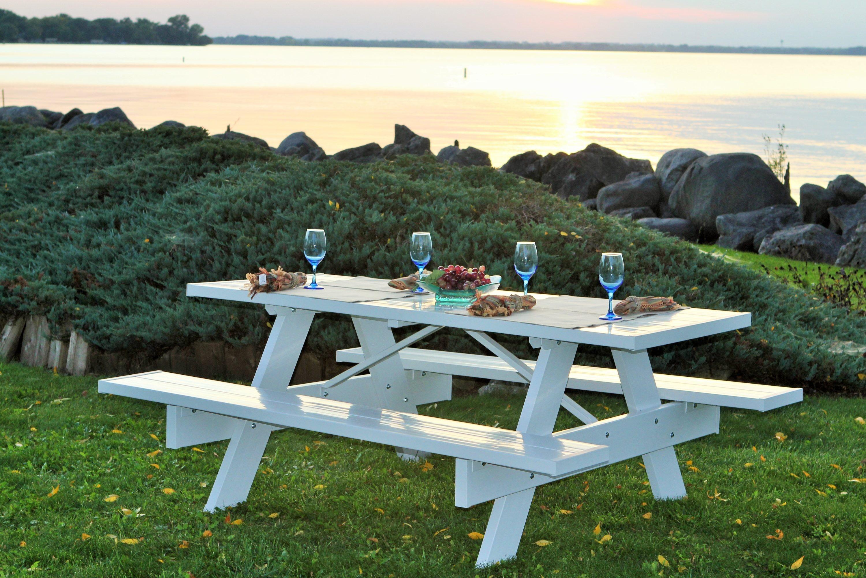 Traditional White 6-Foot Vinyl Picnic Table with Benches