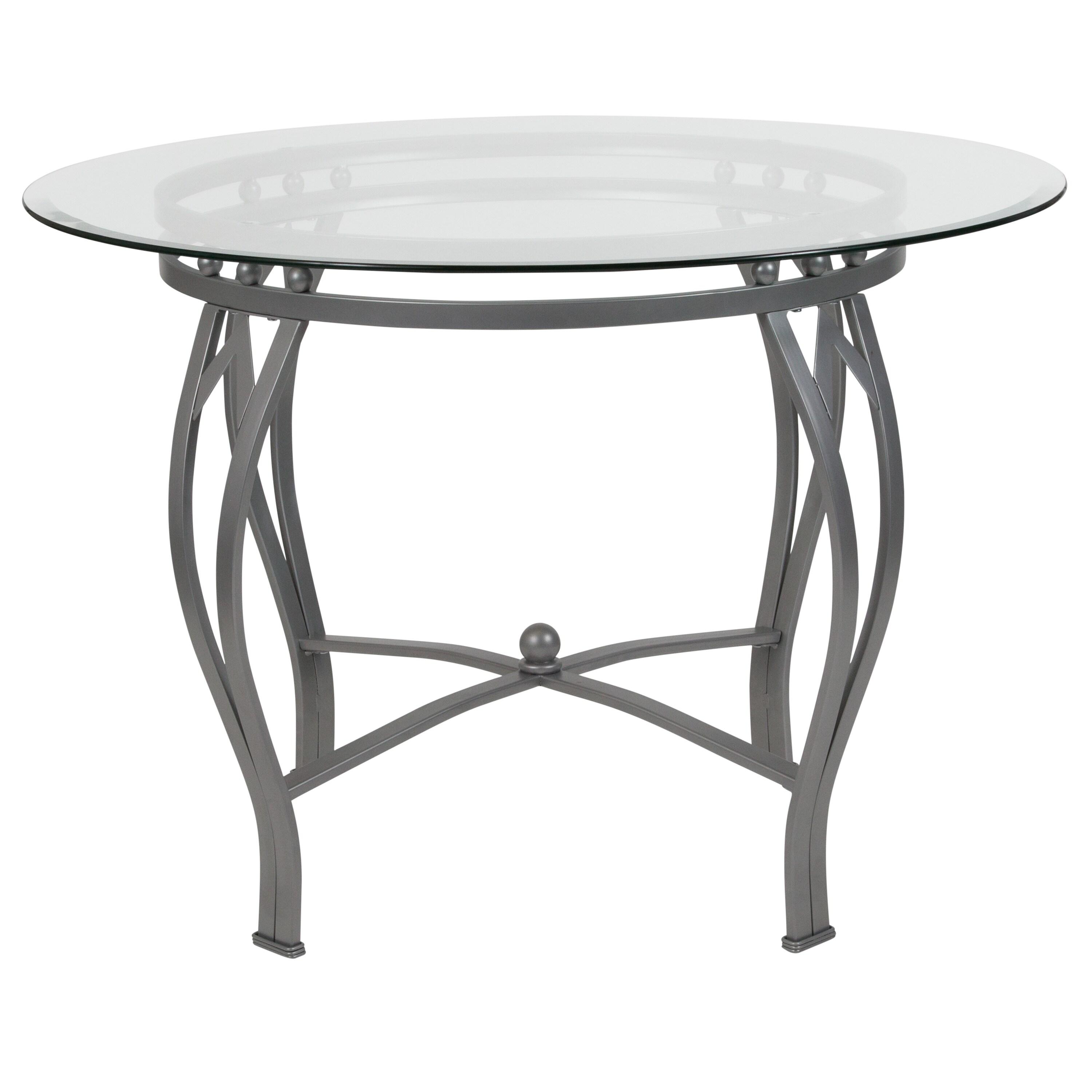 Flash Furniture Syracuse Round Glass Dining Table with Bowed Out Metal Frame