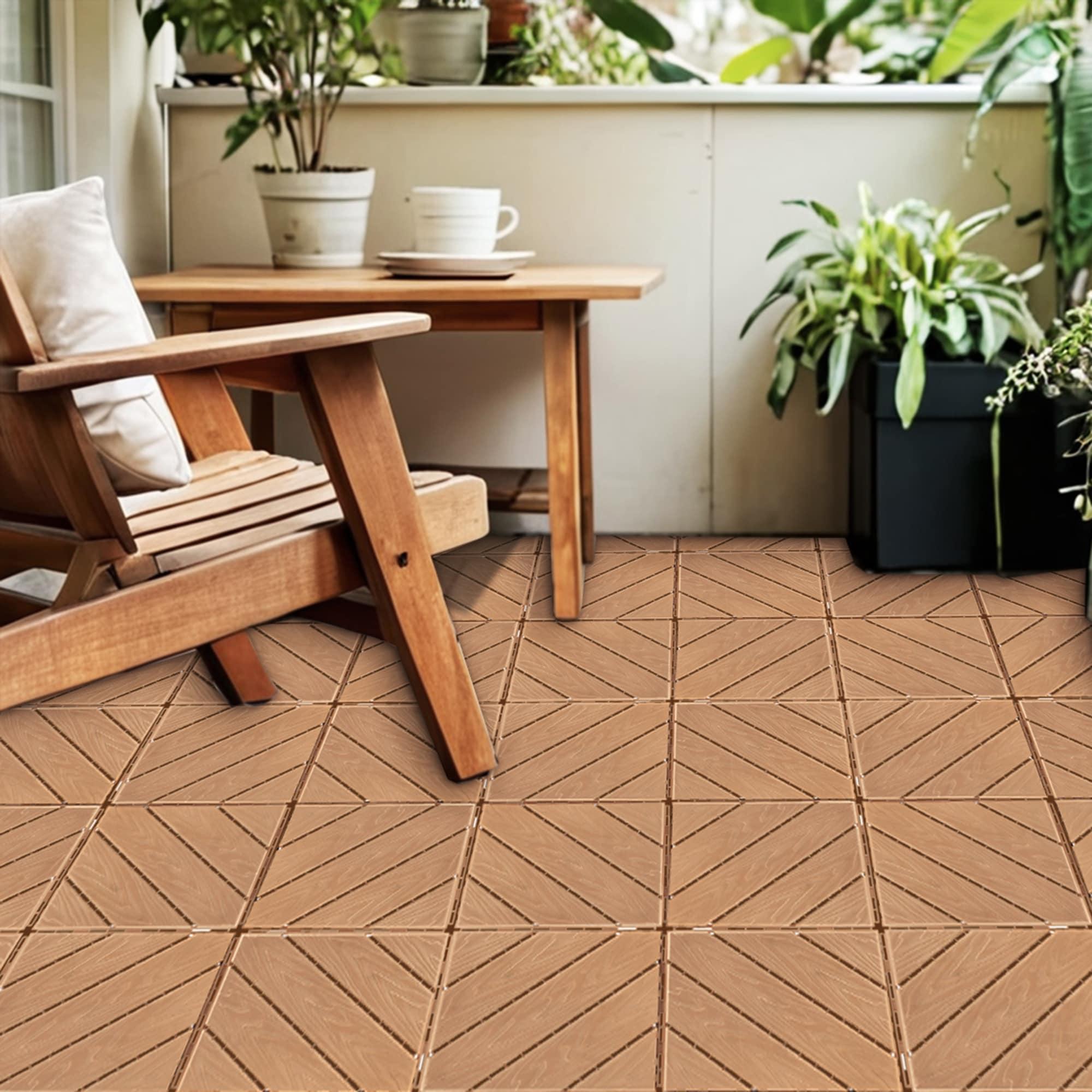 GROUPES Wood Plastic Composite Deck Tiles Set Of 35Pcs, Composite Decking Resist Rust, Water, Weather, Easy To DIY & Maintain, Indoor&Outdoor,Ideal For Patios, Balconies, Rooftops, Decks, 12X12in
