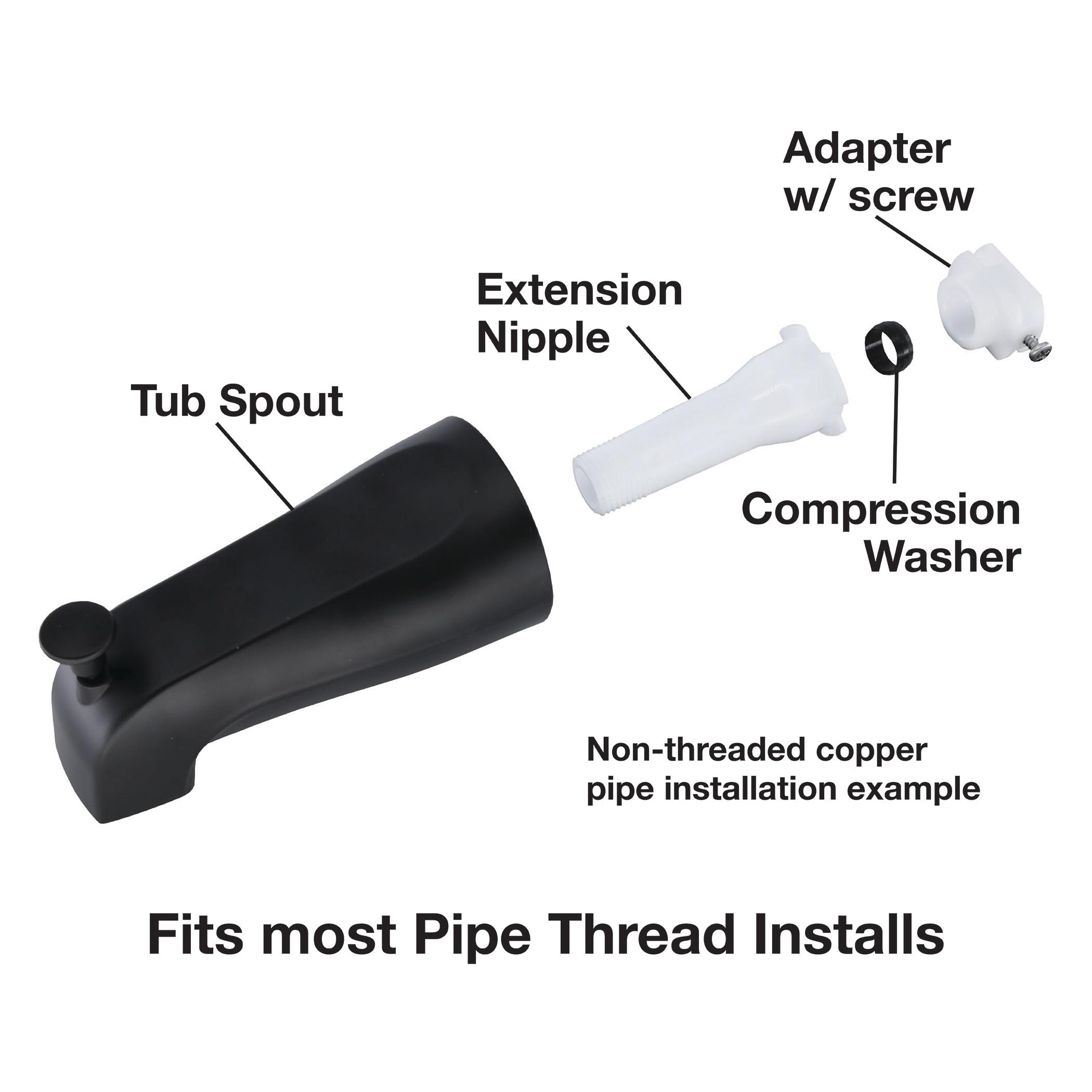 Danco Universal Bathroom Tub Spout with Diverter in Matte Black, 0.7 lbs. Weight (11079)