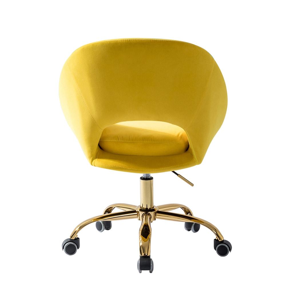 Velvet Home Office Chair for Teens, Adjustable Height & 360° Swivel Cute Computer Task Chair, Yellow