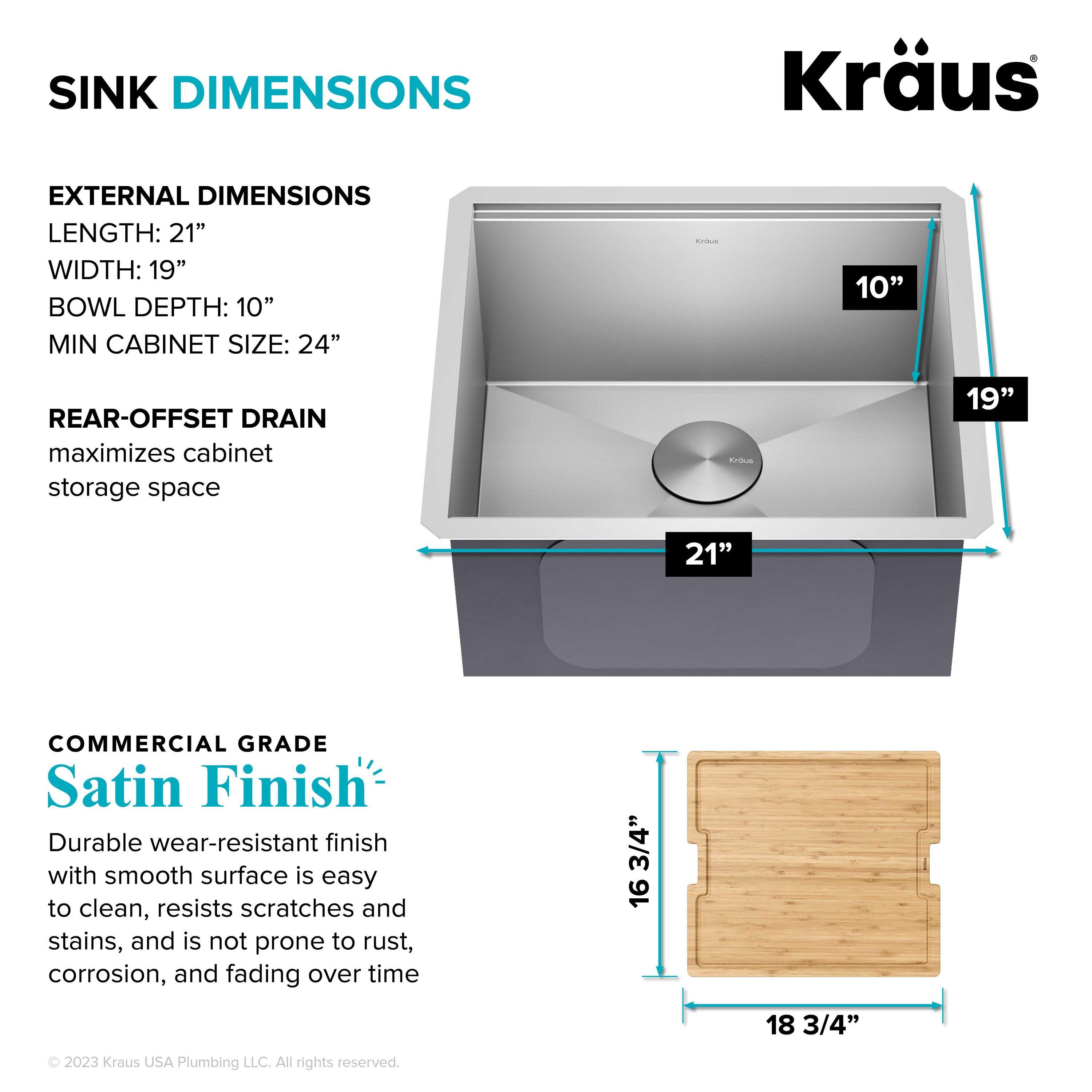 KRAUS Kore™ 21" L Undermount Workstation 16 Gauge Stainless Steel Single Bowl Kitchen Sink with Accessories