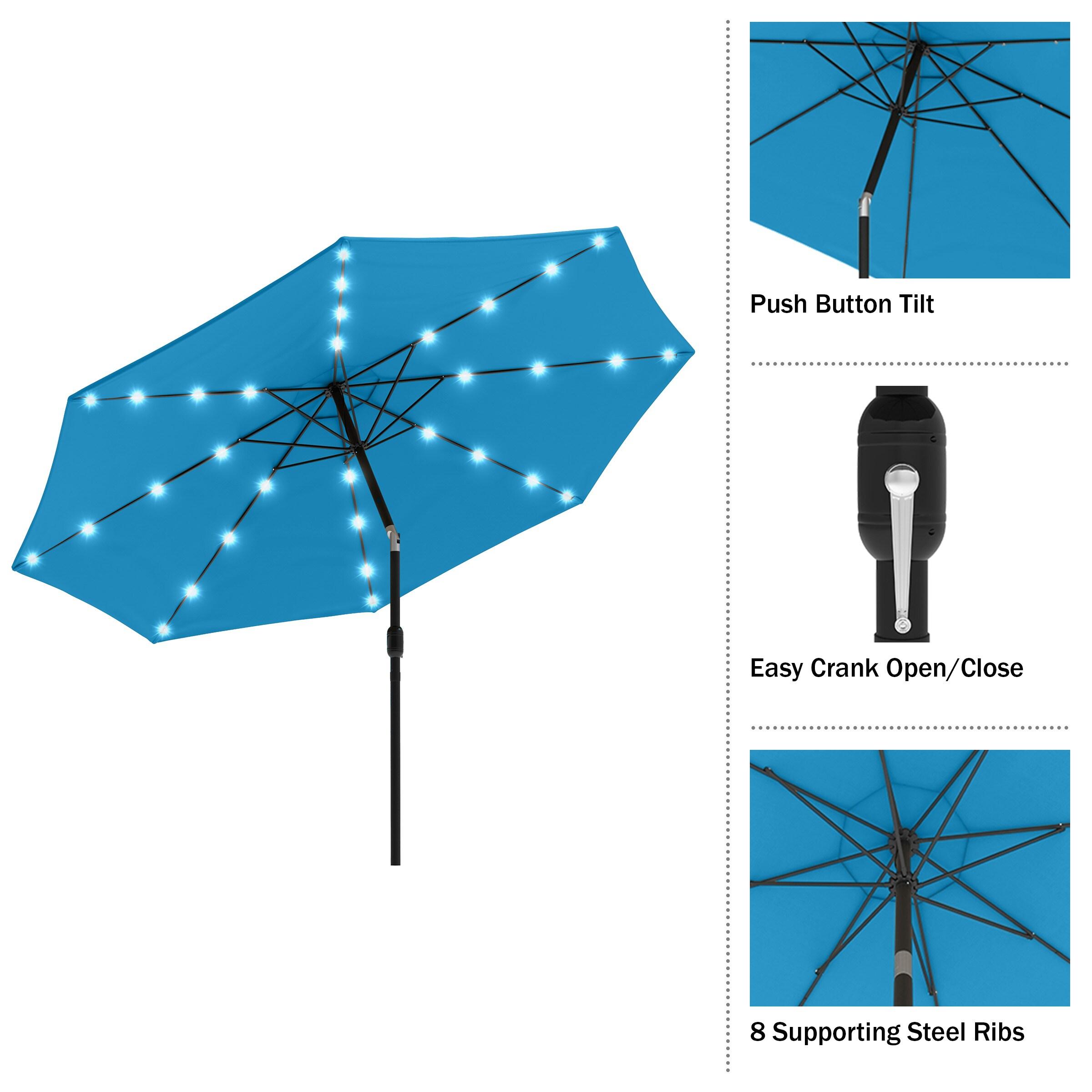 Pure Garden 10' Octagon Outdoor Patio Market Umbrella: Solar LED, Water-Resistant, Steel Frame