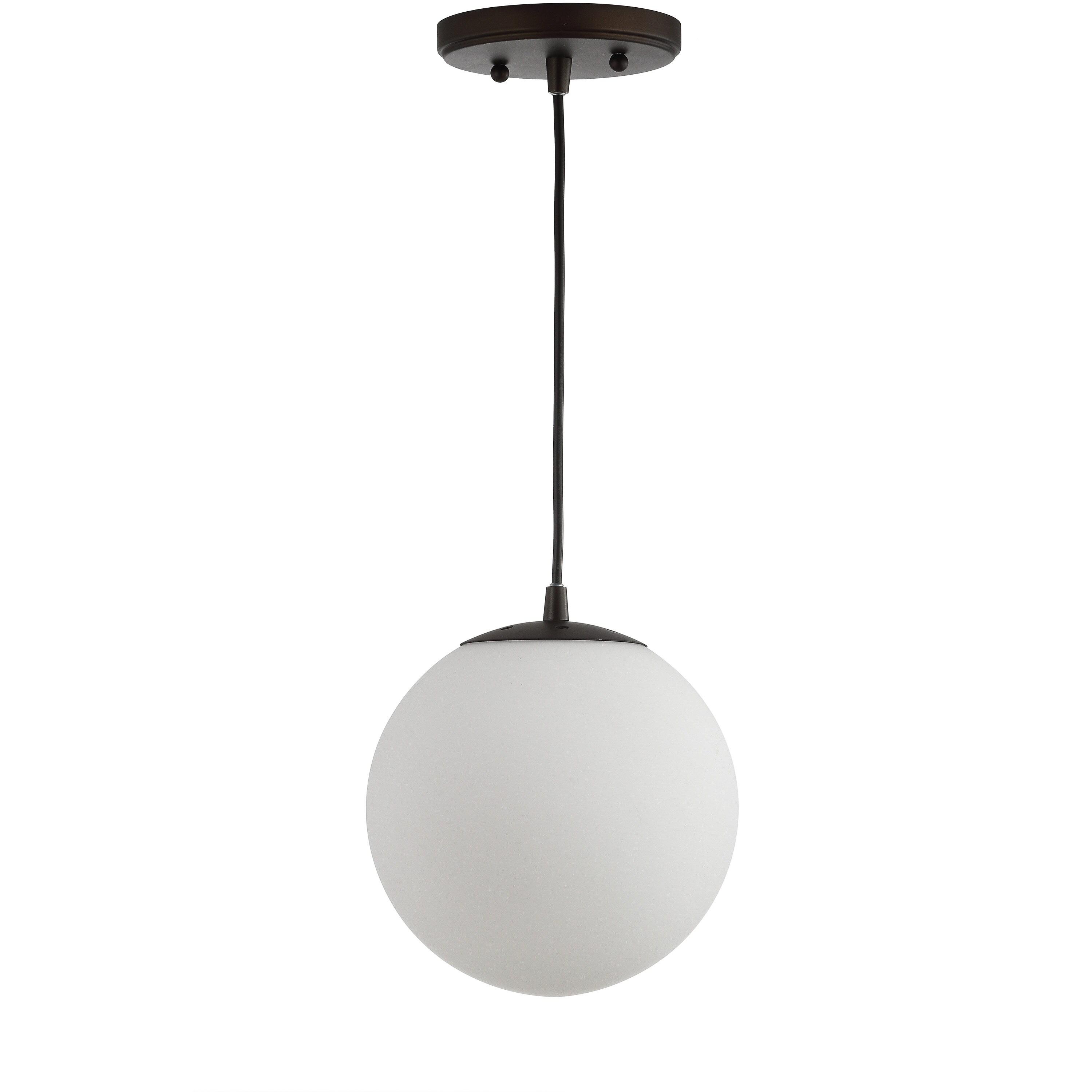 Bleecker 7.75" Metal/Glass Globe LED Pendant, White/Oil Rubbed Bronze