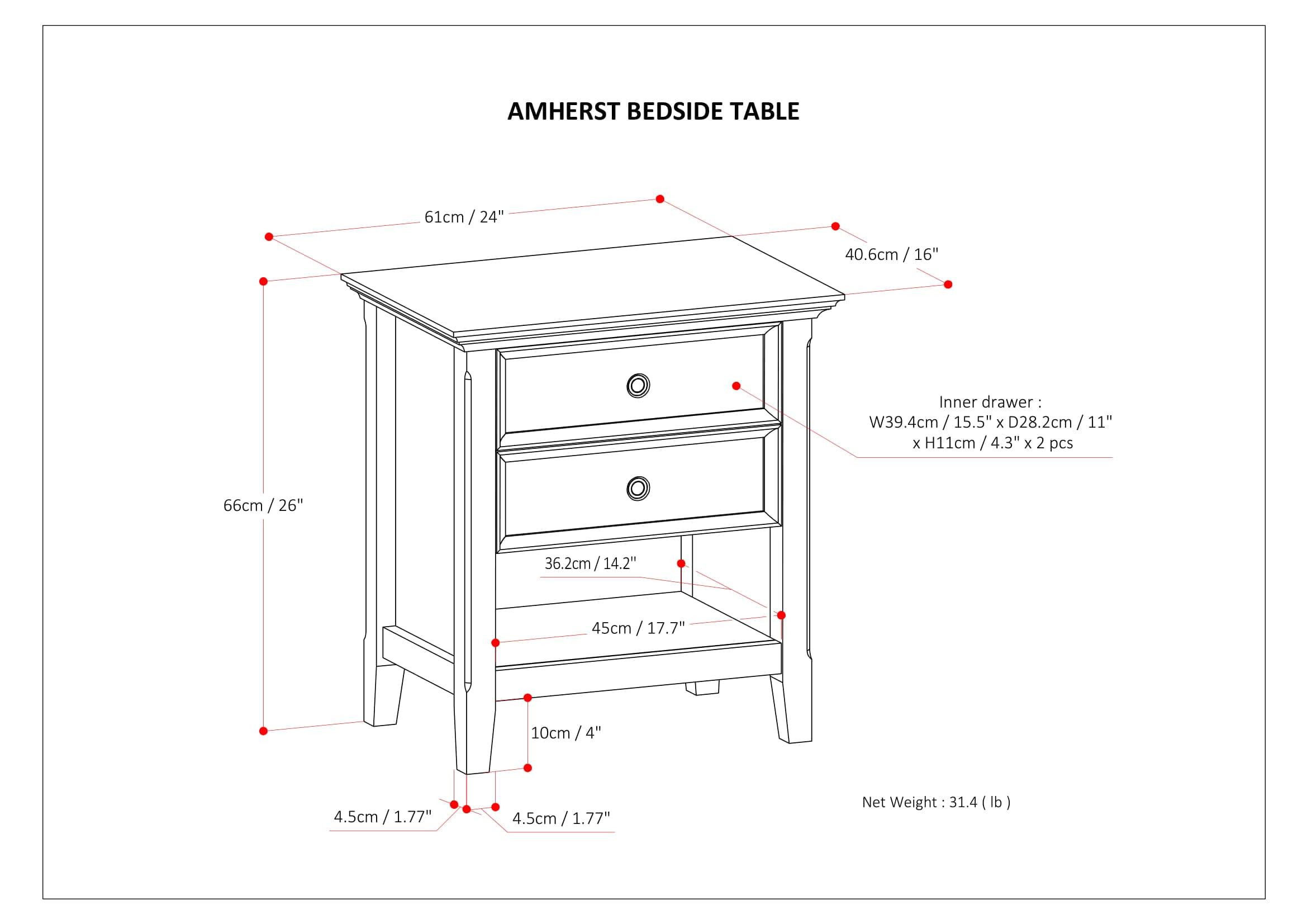 Amherst Hickory Brown Solid Pine 2-Drawer Nightstand with Shelf