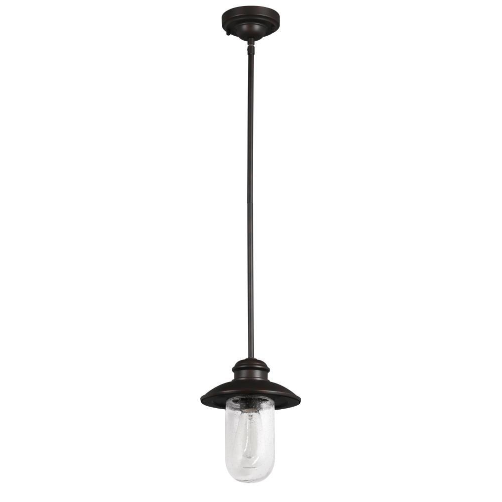 Design House 588996-BRZ Stevenson Rustic Industrial 1-Light Indoor Dimmable Pendant with Clear Seedy Glass and Metal Wire Shade for Kitchen island barBedroom, Bronze