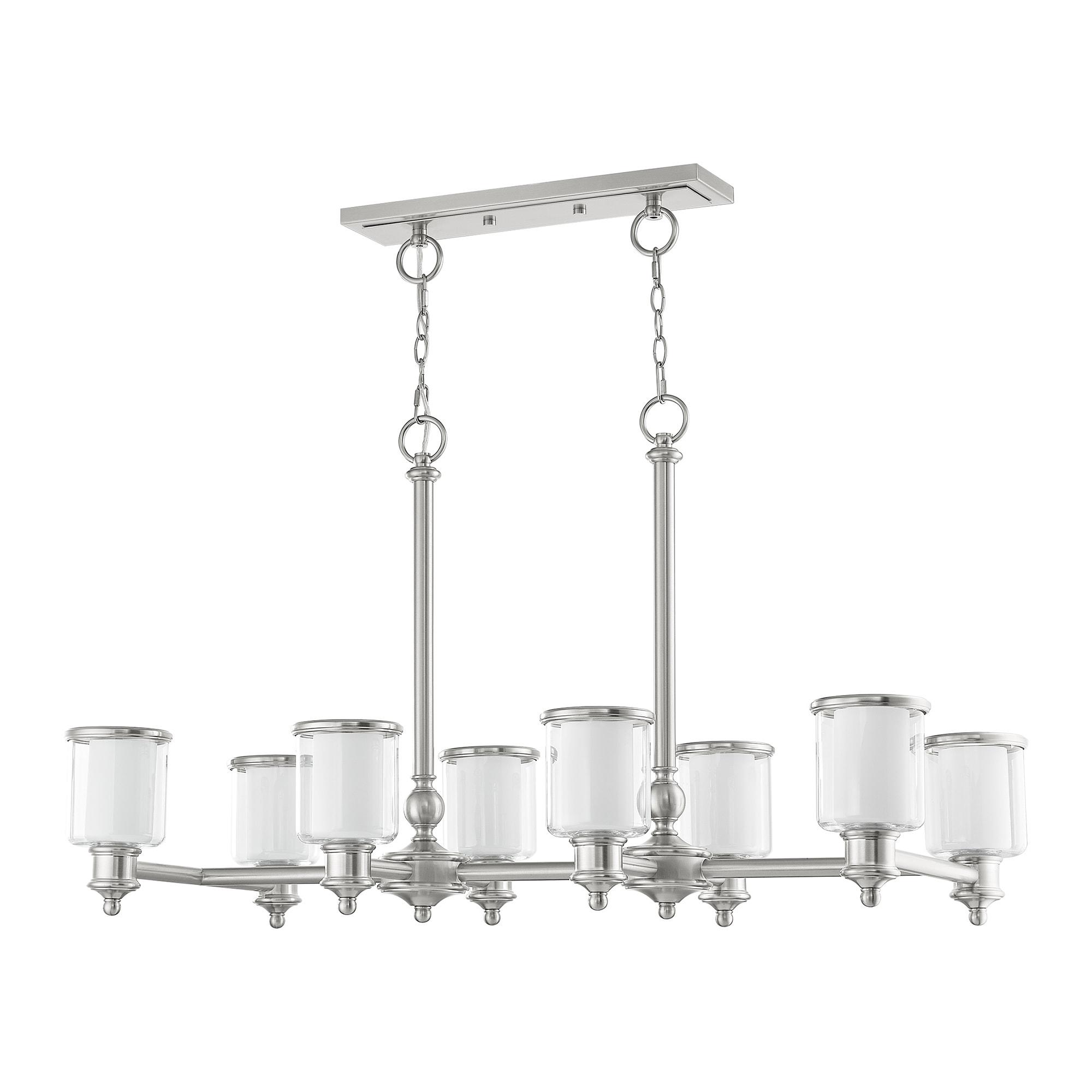 Livex Lighting 40208-91 Transitional Eight Light Linear Chandelier from Middlebush Collection in Pwt, Nckl, B/S, Slvr. Finish, 41.75 inches, 24.50x41.75x20.00, Brushed Nickel