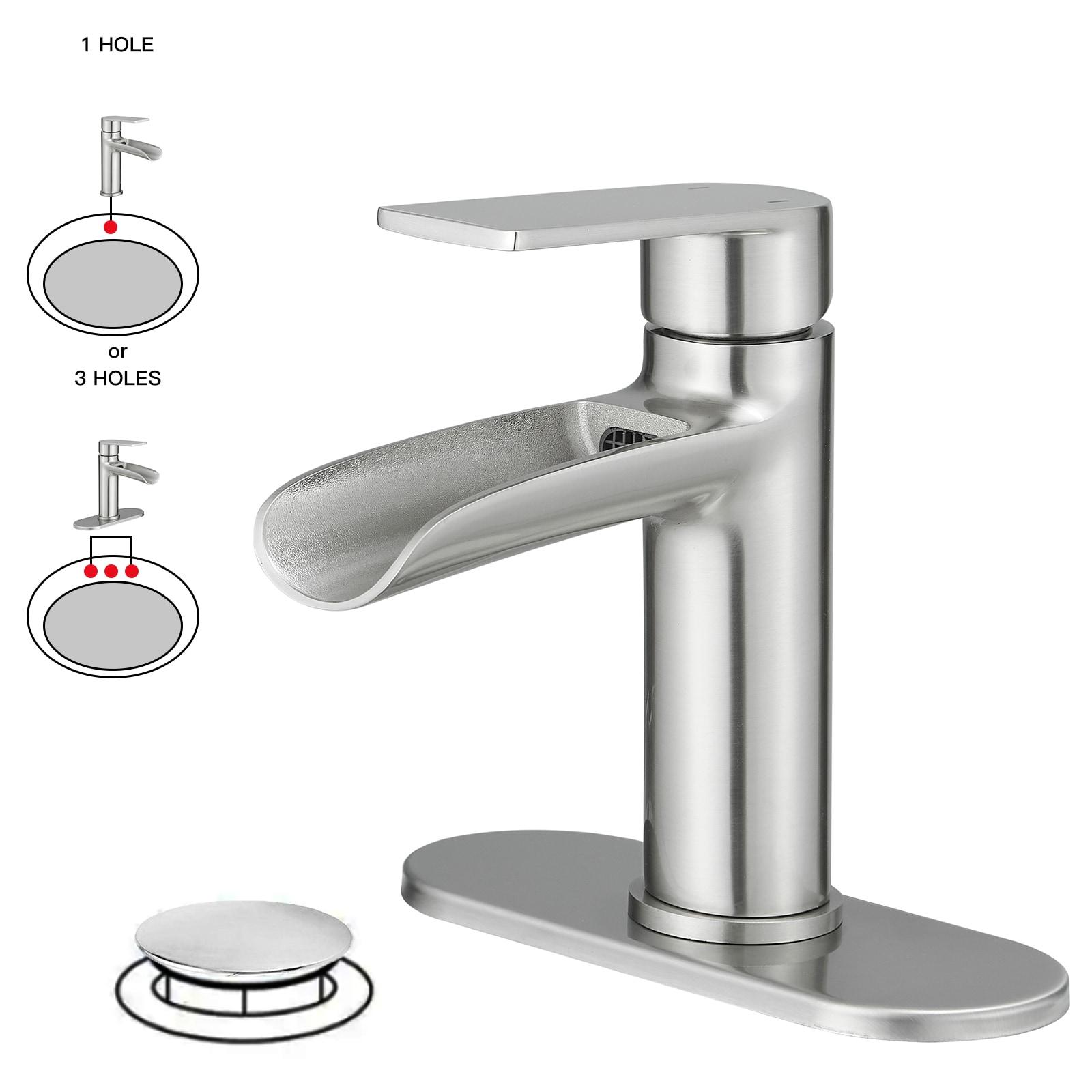 BWE Bathroom Faucets Waterfall Bathroom Faucet with Pop Up Drain for Bathroom Sink Single Hole Farmhouse RV Bathroom Basin Faucet Brushed Nickel