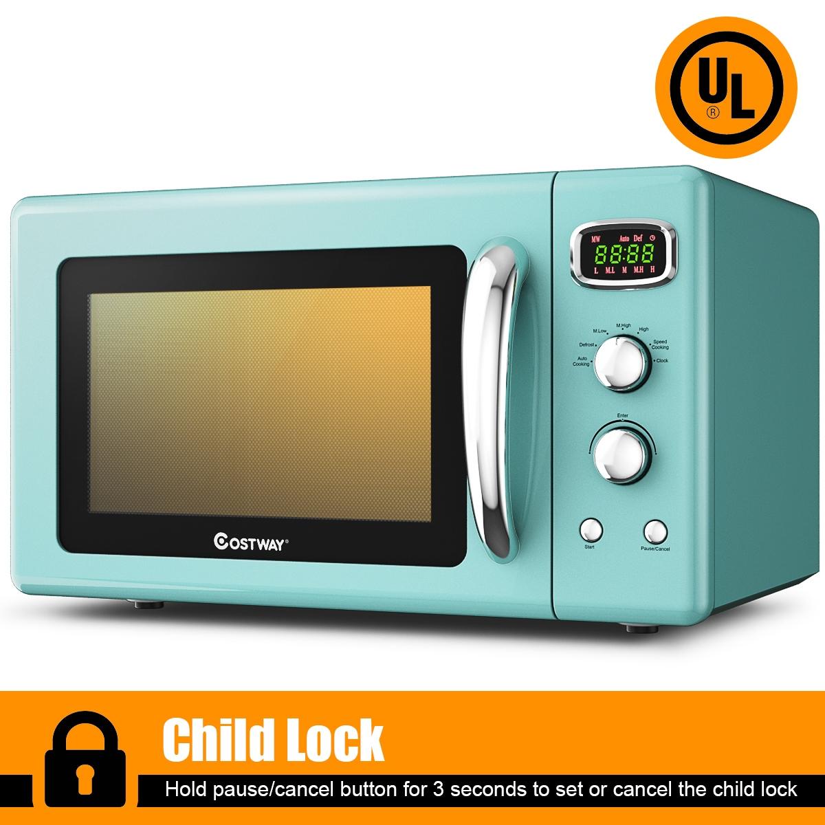 Costway 0.9Cu.ft. Retro Countertop Compact Microwave Oven 900W 8 Cooking Settings Green