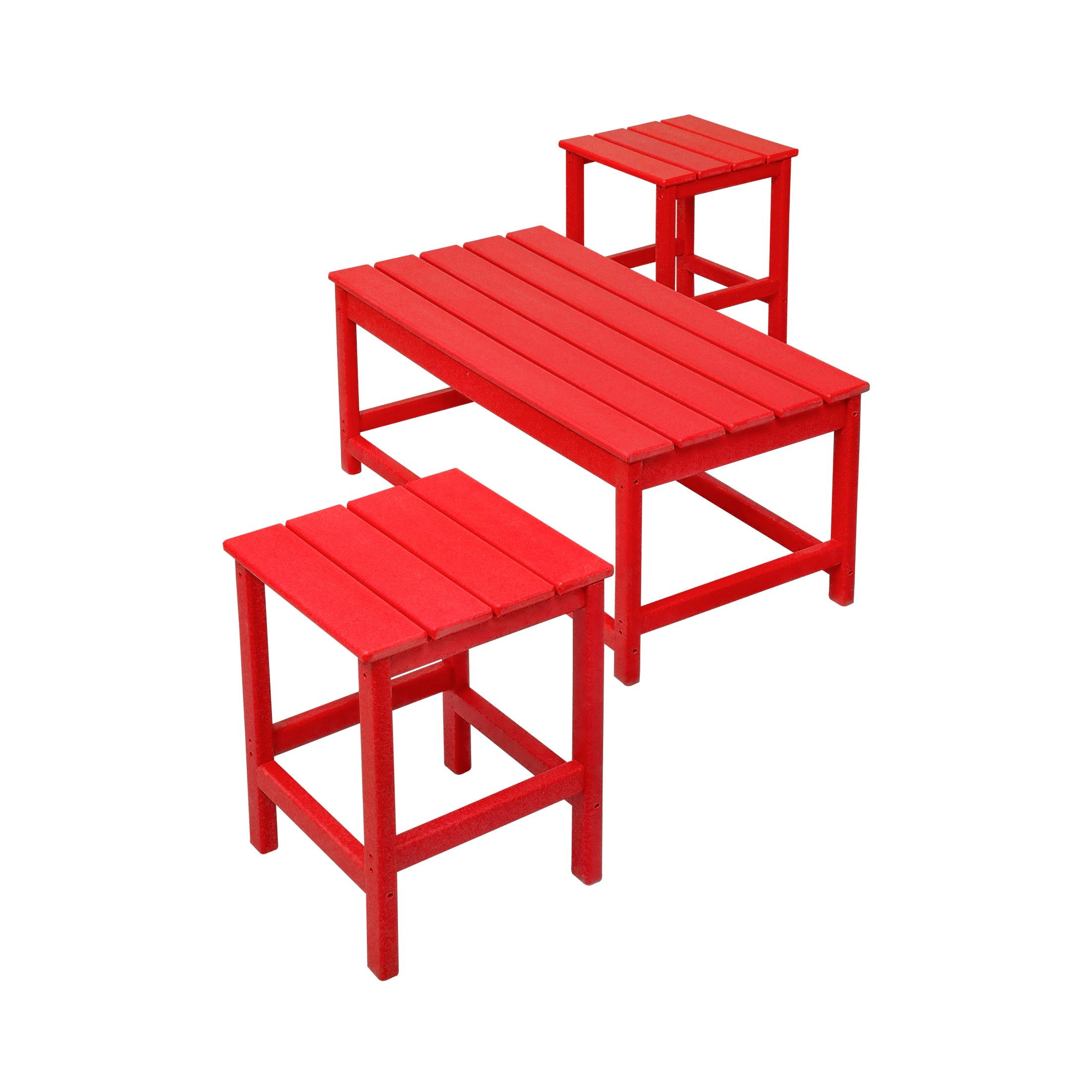 Polytrends  Laguna Hdpe All Weather Outdoor Patio Coffee And Side Tables (3-Piece Set) Red