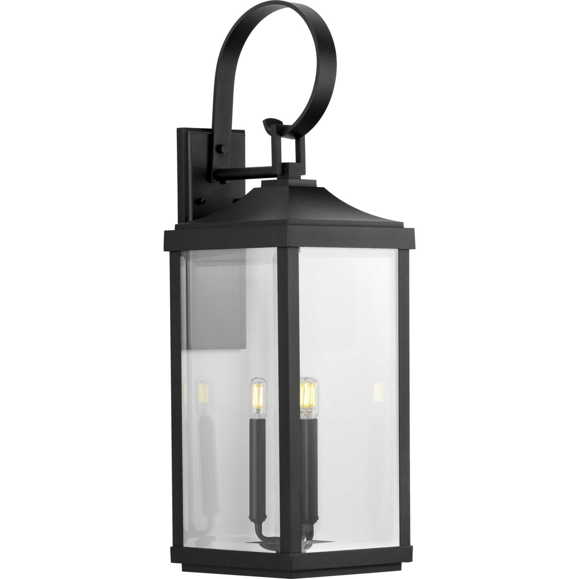 Progress Lighting Gibbes Street 3-Light Wall Lantern in Antique Bronze with Clear Beveled Glass