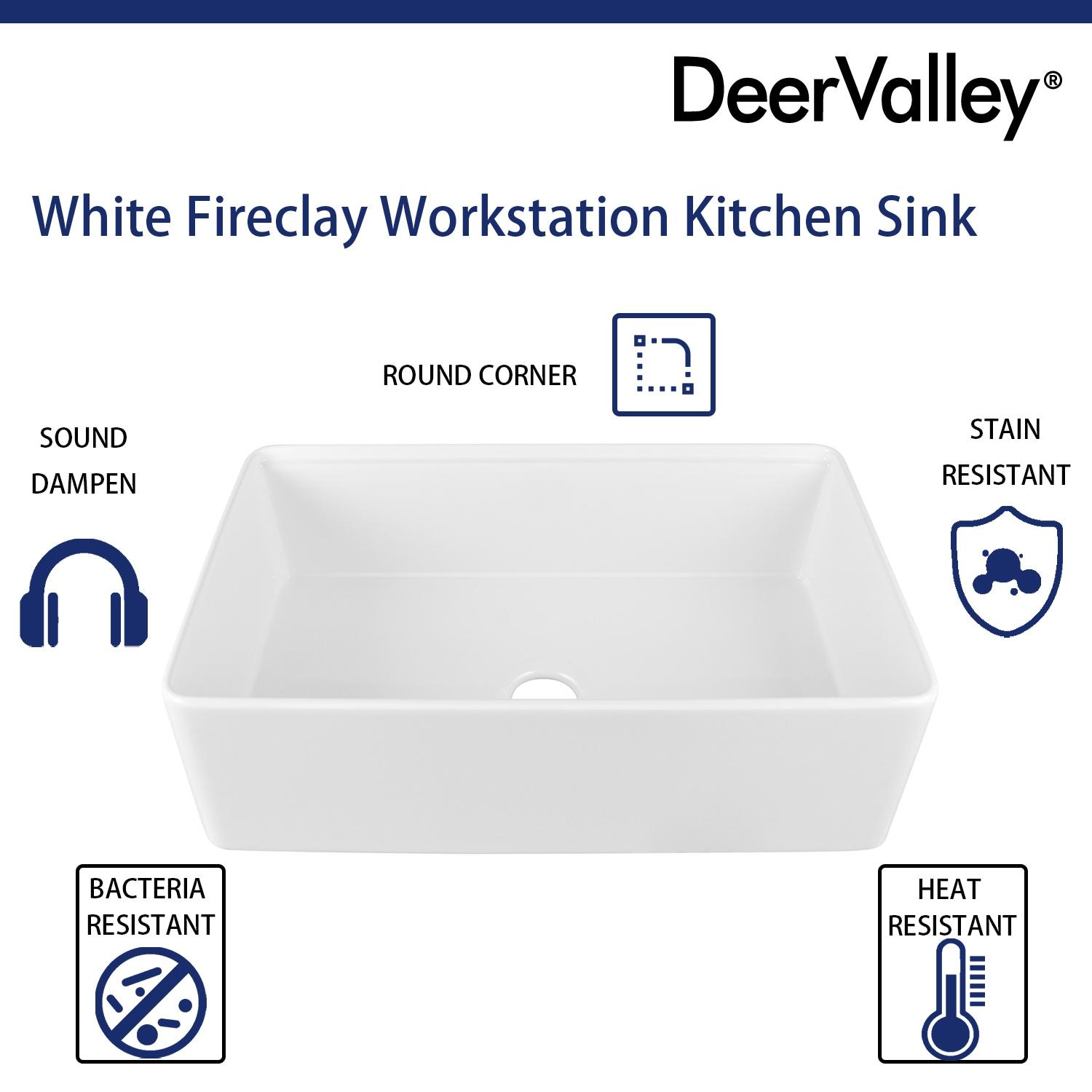 DeerValley 33" L X 20" W Single Basin Workstation Farmhouse Kitchen Sink With Sink Grid, Cutting Board And Dish-Drying Rack