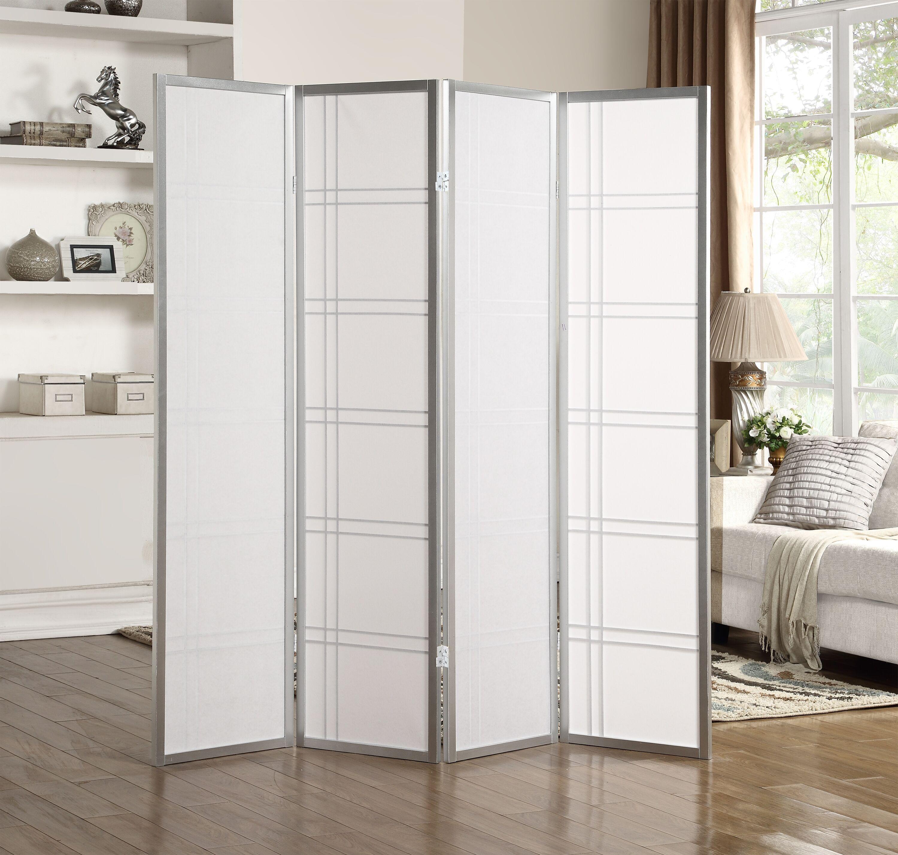 Roundhill Furniture Seto 4-Panel Room Divider Screen, Silver