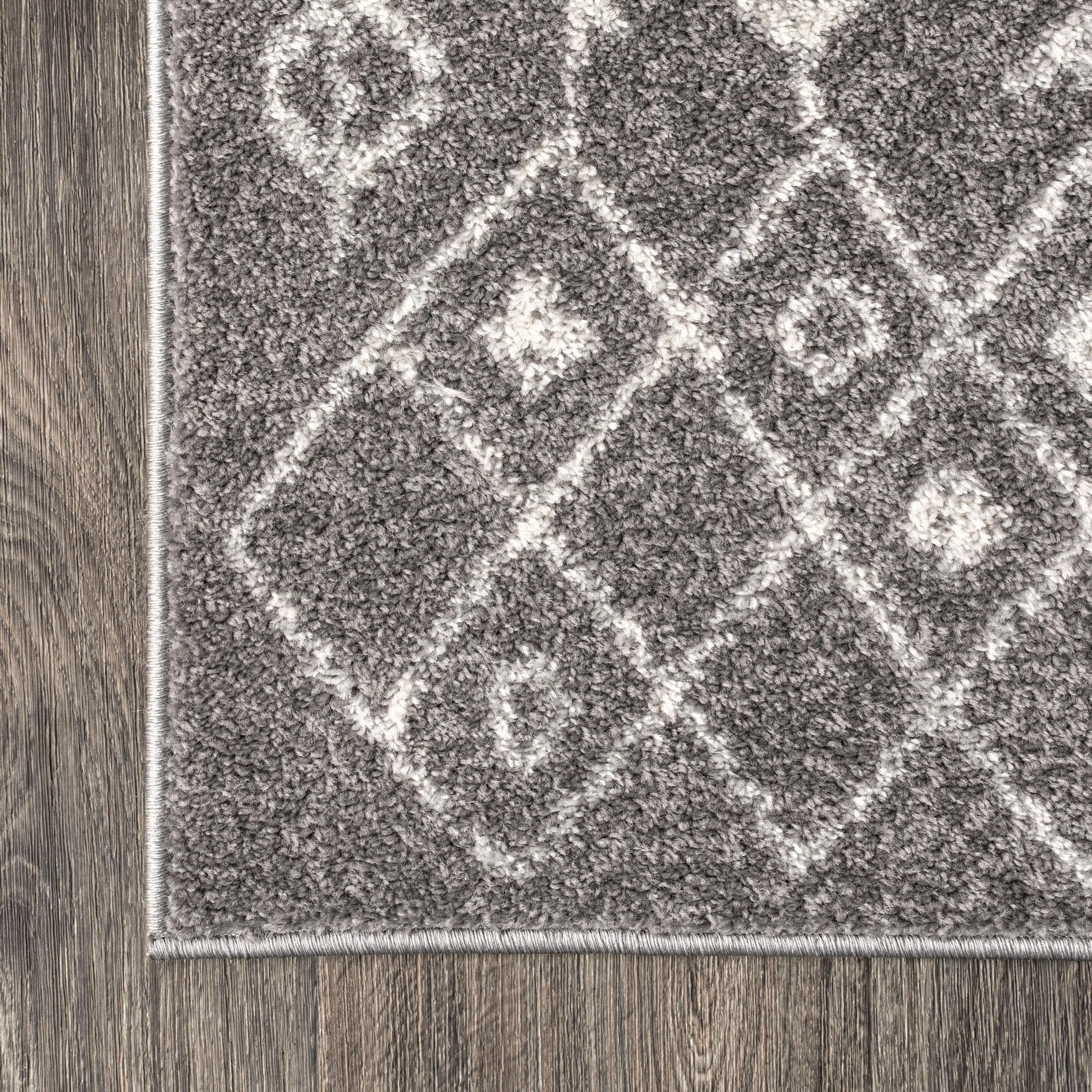 2'x8' Ziri Moroccan Geometric Runner Rug, Grey/Cream - JONATHAN Y