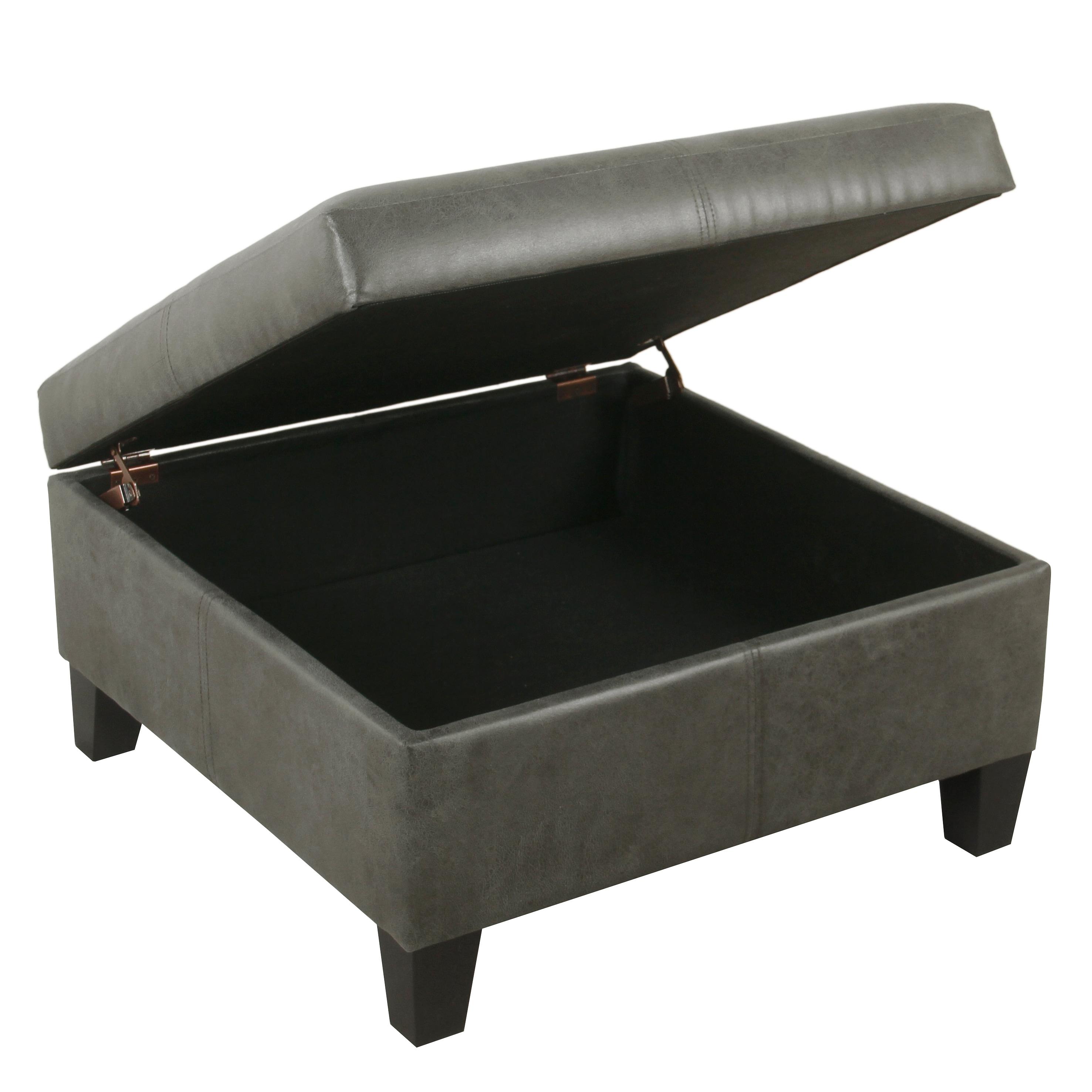 Luxury Large Square Storage Ottoman with Lid - HomePop: Faux Leather, Seating & Rosewood Legs