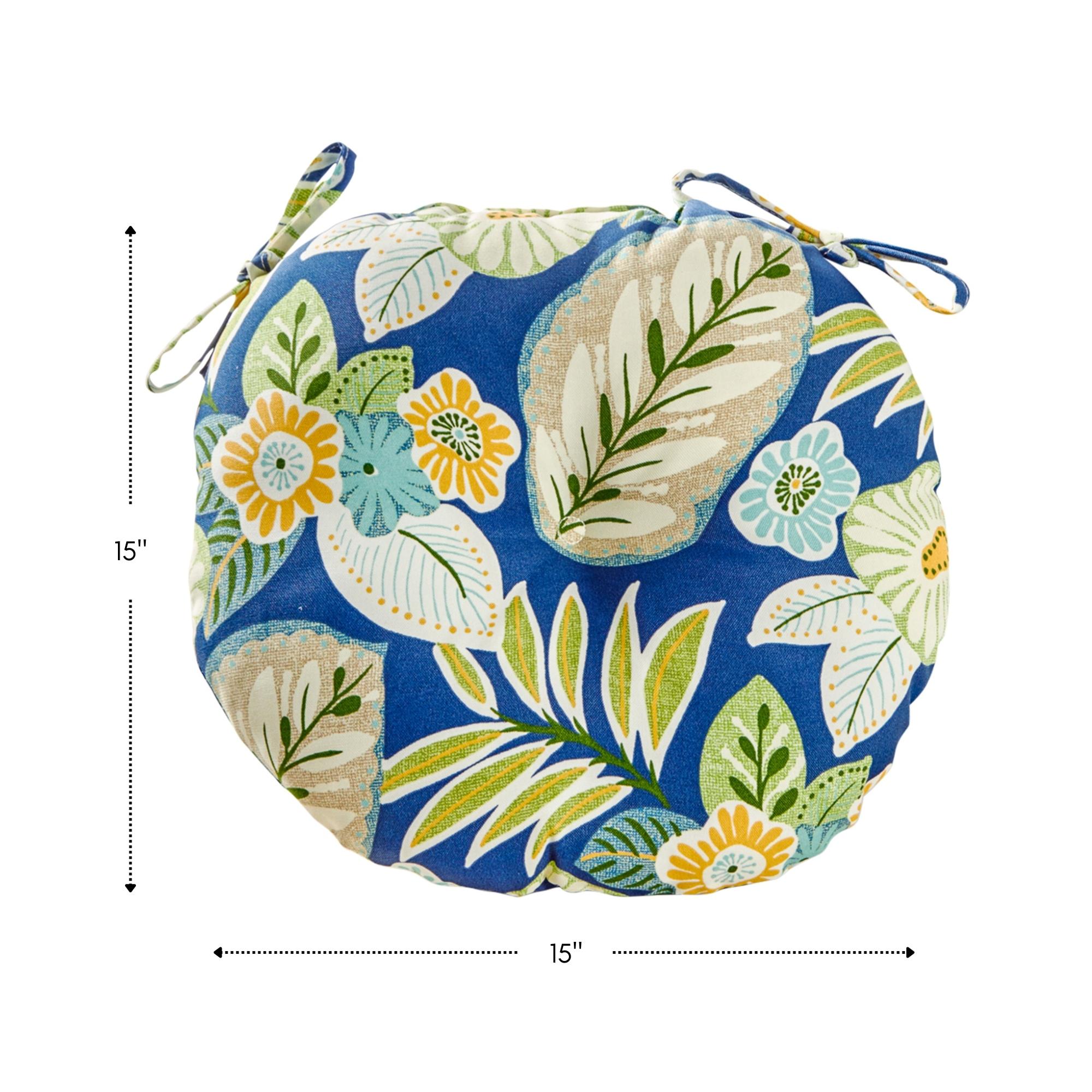 Greendale Home Fashions Marlow Blue Floral 15 in. Round Outdoor Reversible Bistro Seat Cushion (Set of 2)