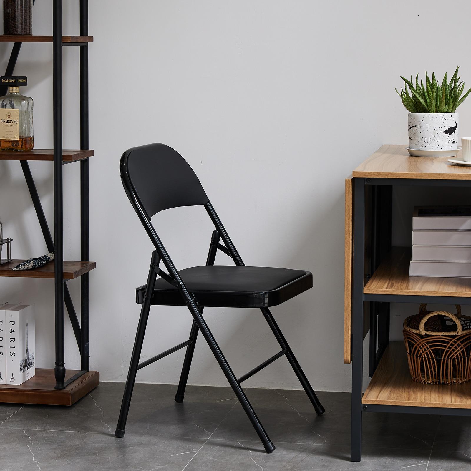 Karl home 4 Pack Black Folding Chairs with Padded Seats for Outdoor & Indoor, Portable Stackable Commercial Seat with Steel Frame for Events Office Wedding Party, 330lbs Capacity