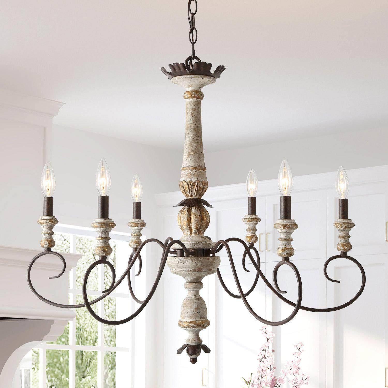 The Gray Barn French Country 6-Light Wood Chandelier Classic Farmhouse Lights - 31.1" D x 28" H
