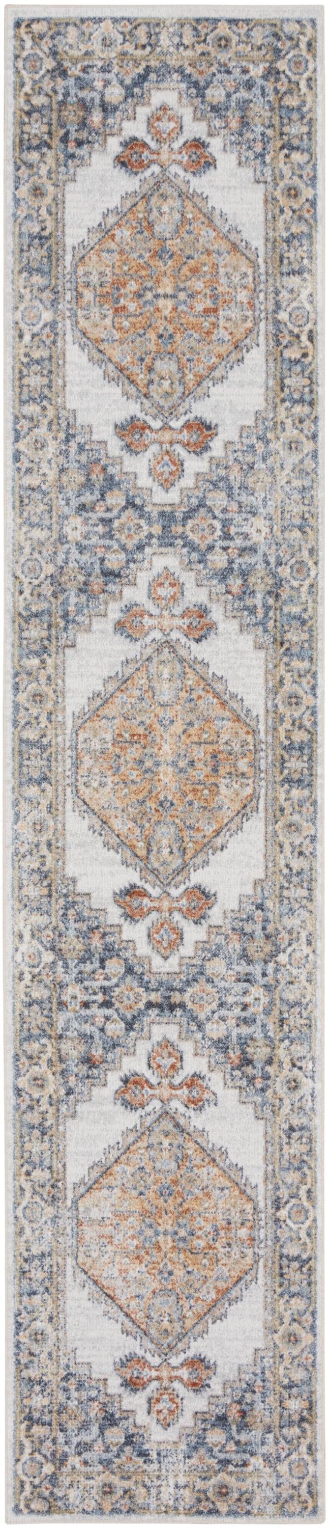 Nourison Astra Machine Washable Vintage Persian Indoor Bathroom, Kitchen Runner Rug Grey/Gold 2'2" x 12'