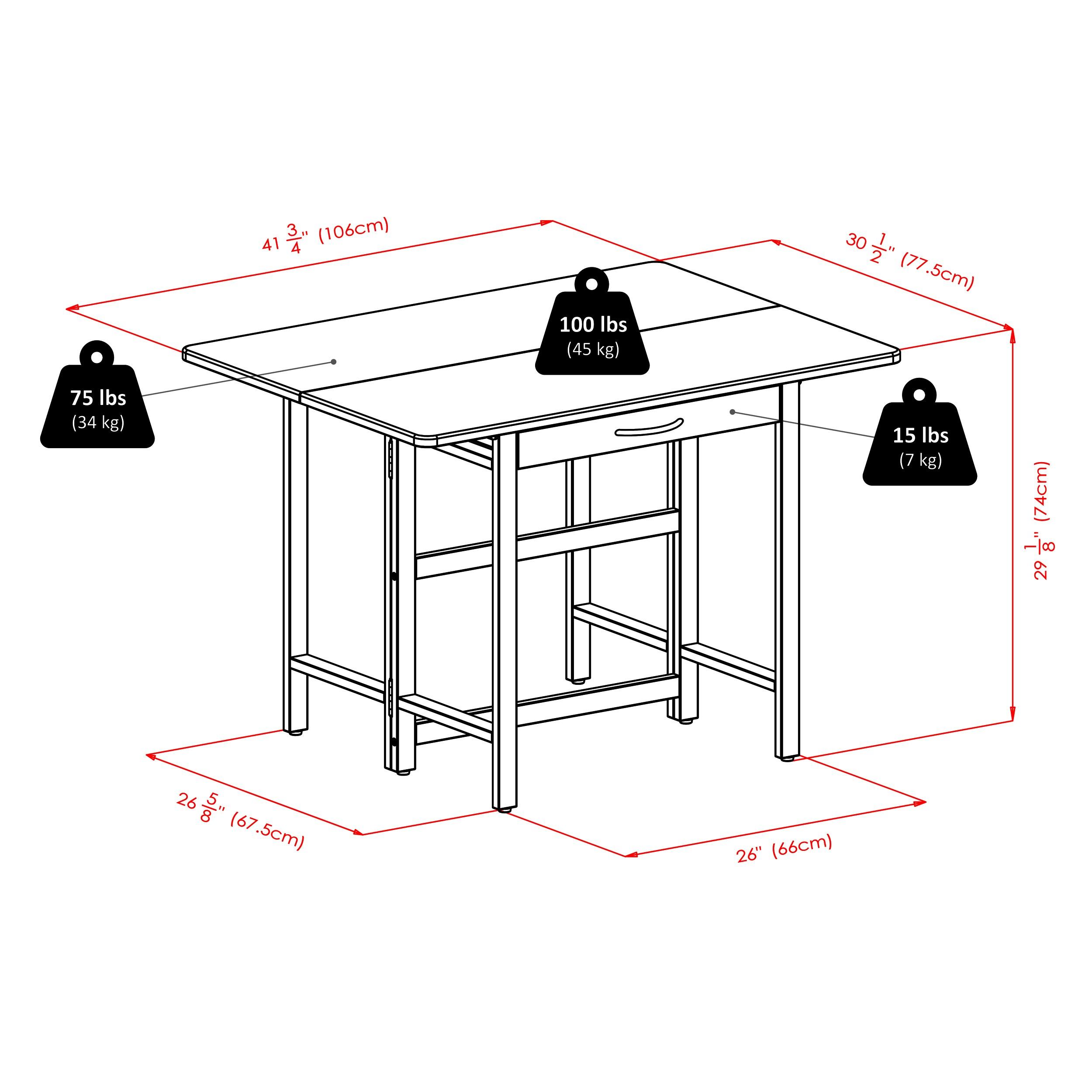 41.73'' Solid Wood Rectangular Folding Table