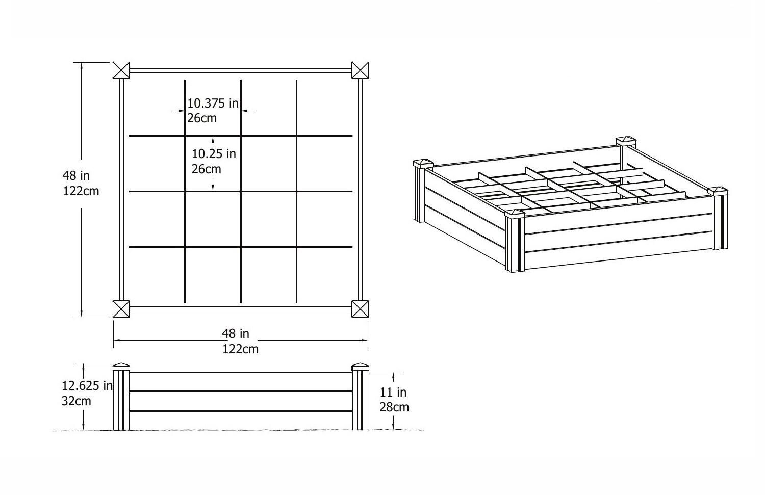 Classic White Vinyl 48" x 48" Raised Garden Bed with Grid