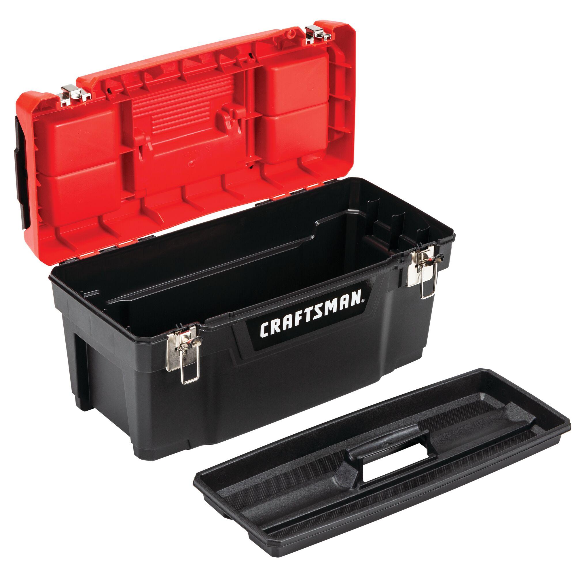 Craftsman Tool Box, Plastic, Black/Red, 20 in W x 10 in D x 10 in H