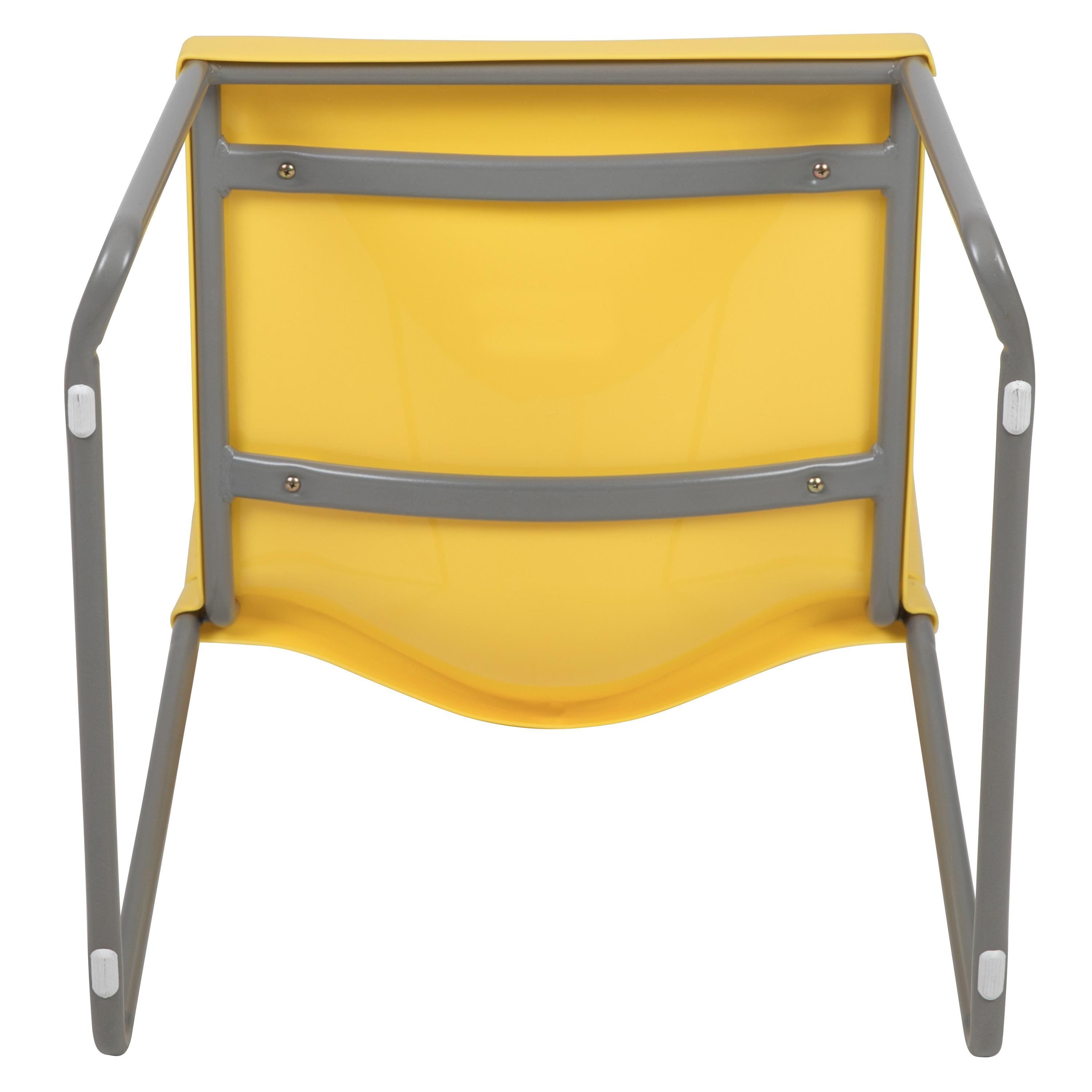 Flash Furniture HERCULES Series 880 lb. Capacity Yellow Full Back Contoured Stack Chair with Gray Powder Coated Sled Base