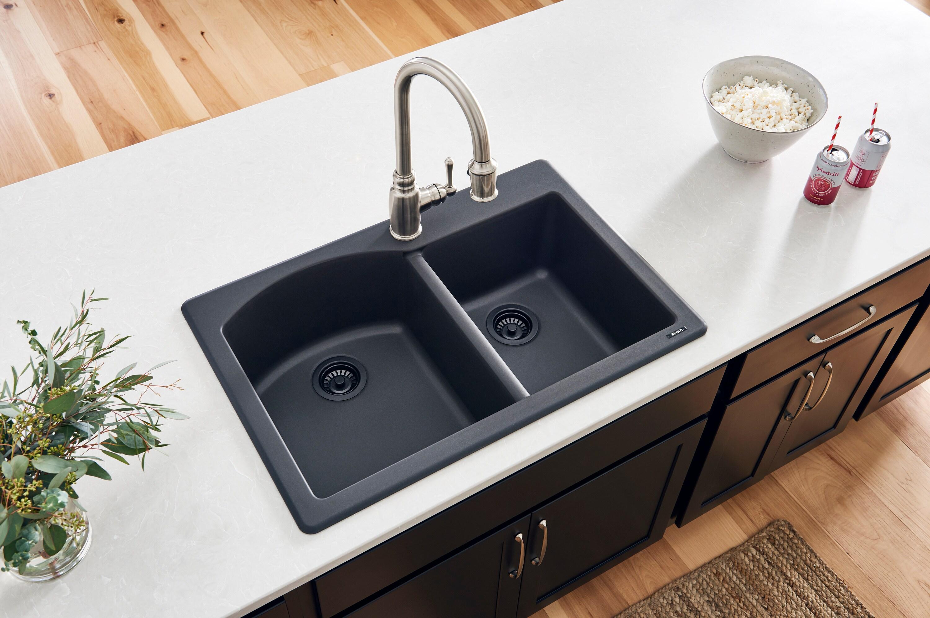 Ruvati 33 x 22 inch epiGranite Dual-Mount Granite Composite Double Bowl Kitchen Sink