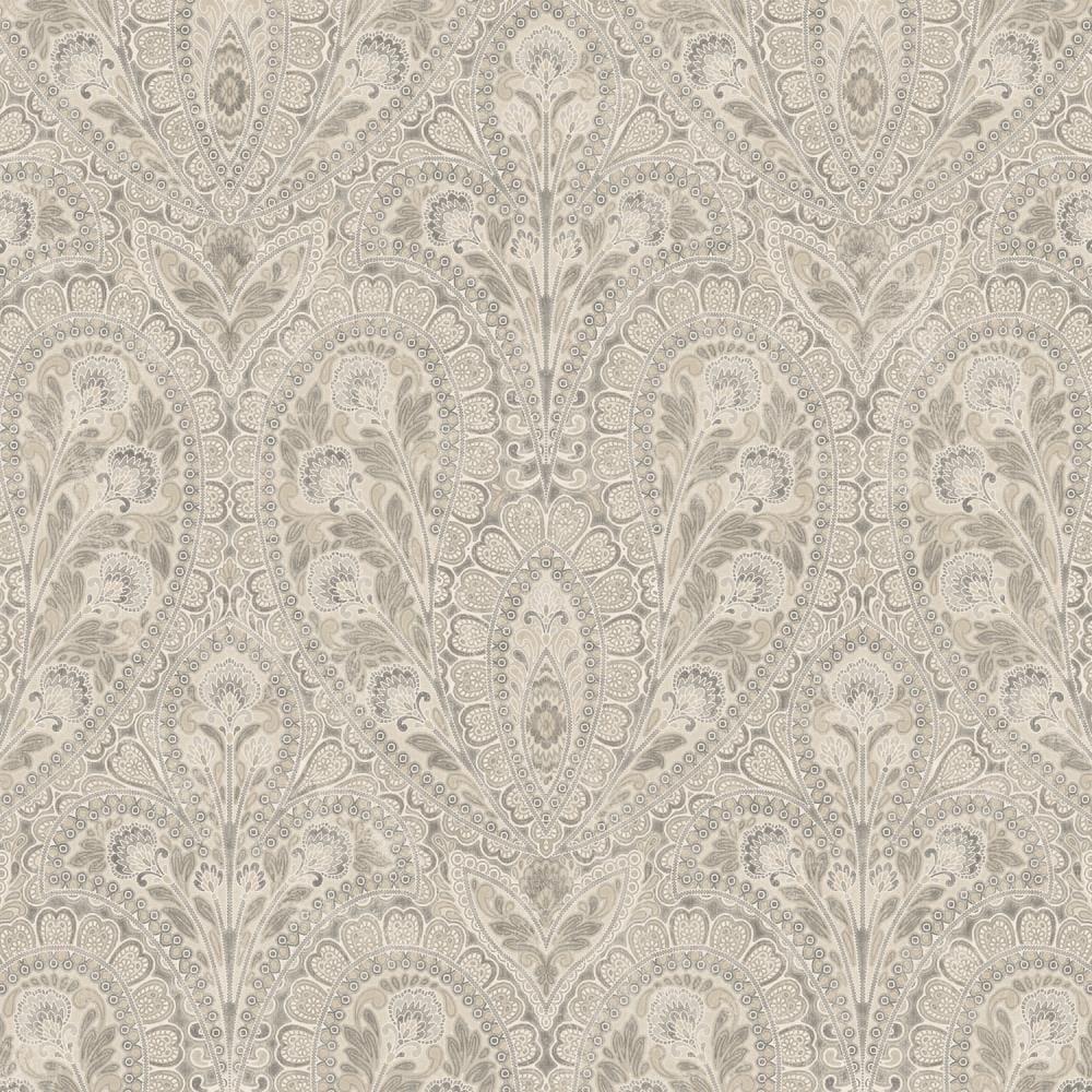 Gray Floral Paisley Pre-Pasted Washable Wallpaper