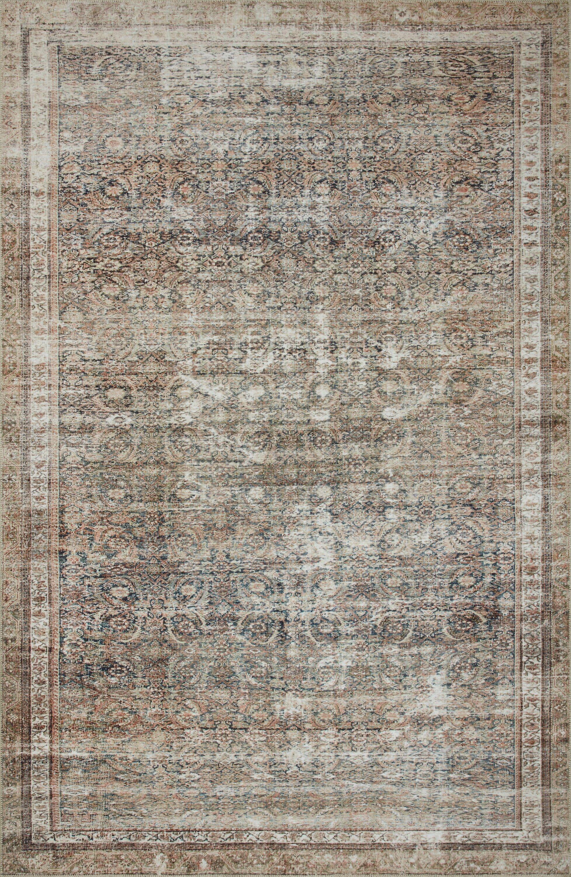 Jules Oriental Power Loomed Polyester Area Rug in Ink / Terracotta
