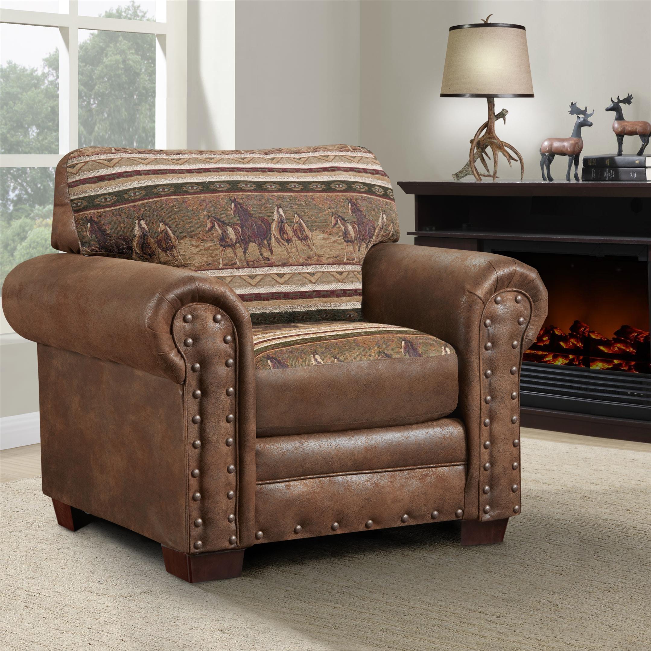 American Furniture Classics Microfiber Wild Horses Arm Chair in Brown