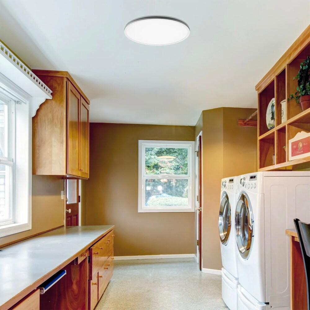 White Round LED Flush Mount Ceiling Light with Acrylic Shade